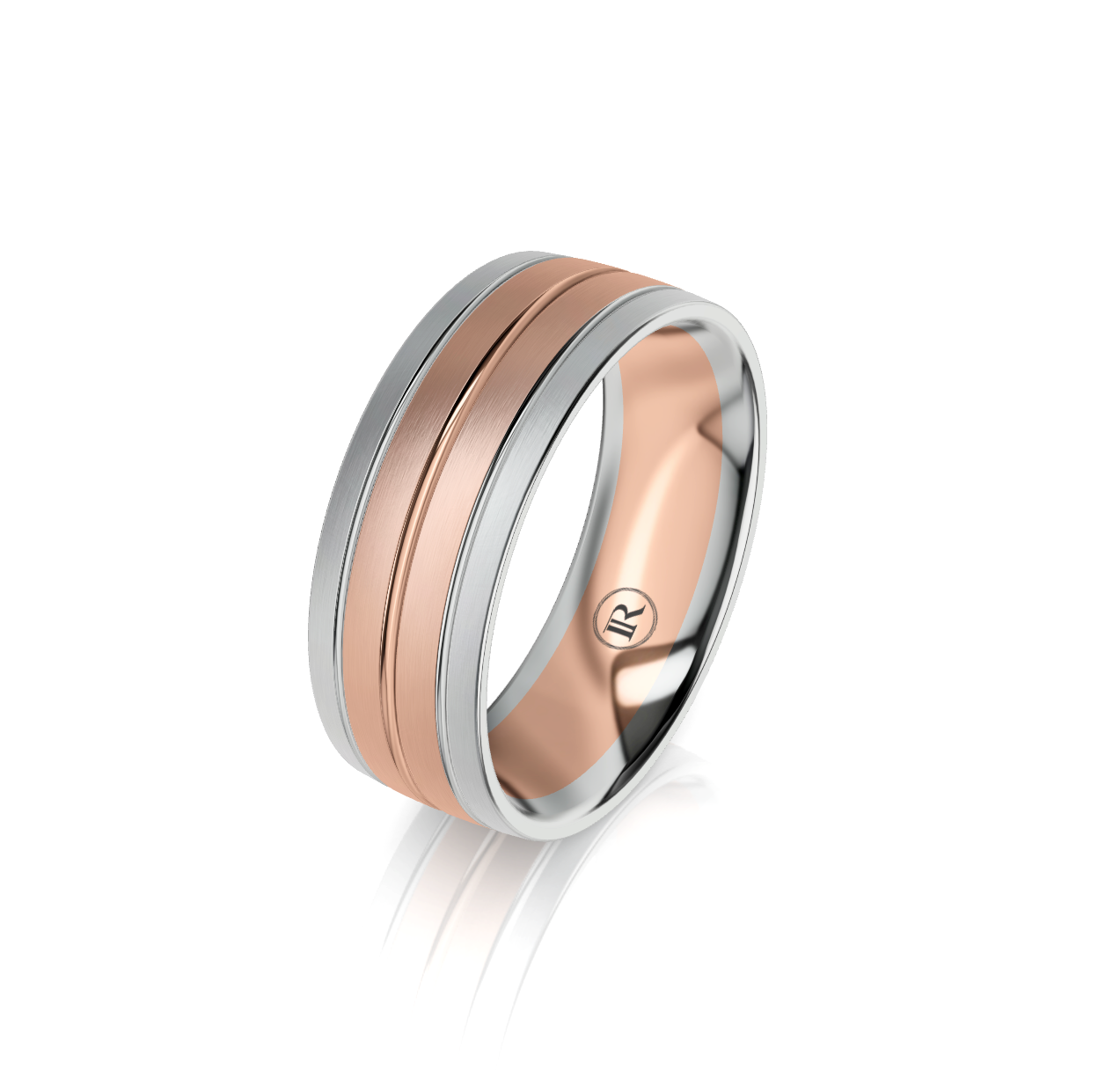 9ct White and Rose Gold Groove Detail Wedding Ring