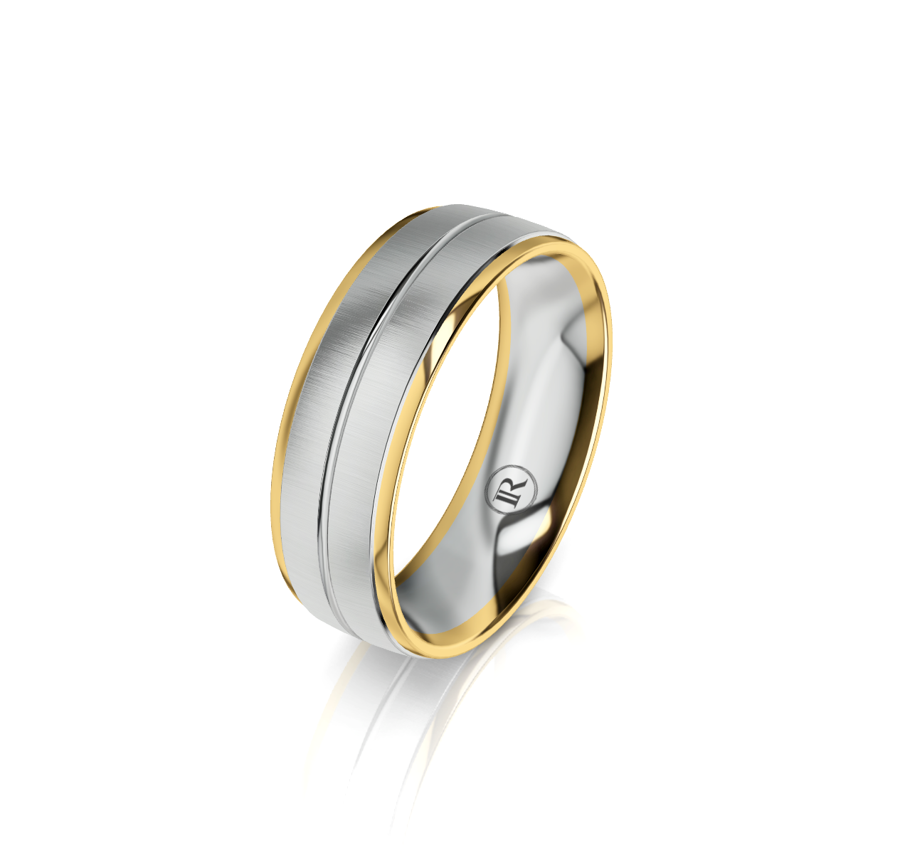 9ct White and Yellow Gold Groove Detail Wedding Ring