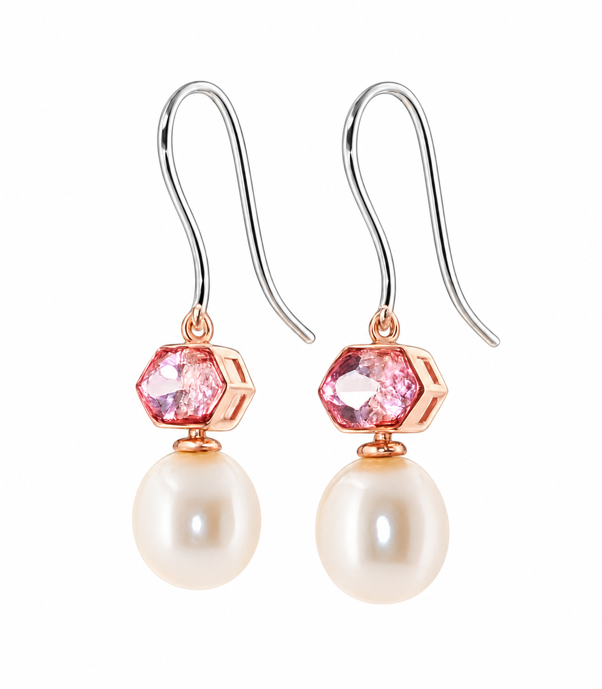 Rose Gold & Sterling Silver Pearl and Morganite Earrings
