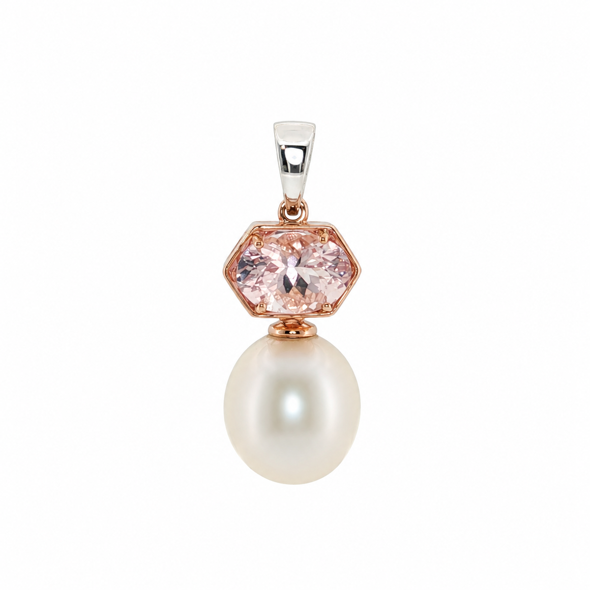 Rose Gold & Sterling Silver Pearl and Morganite Pendant