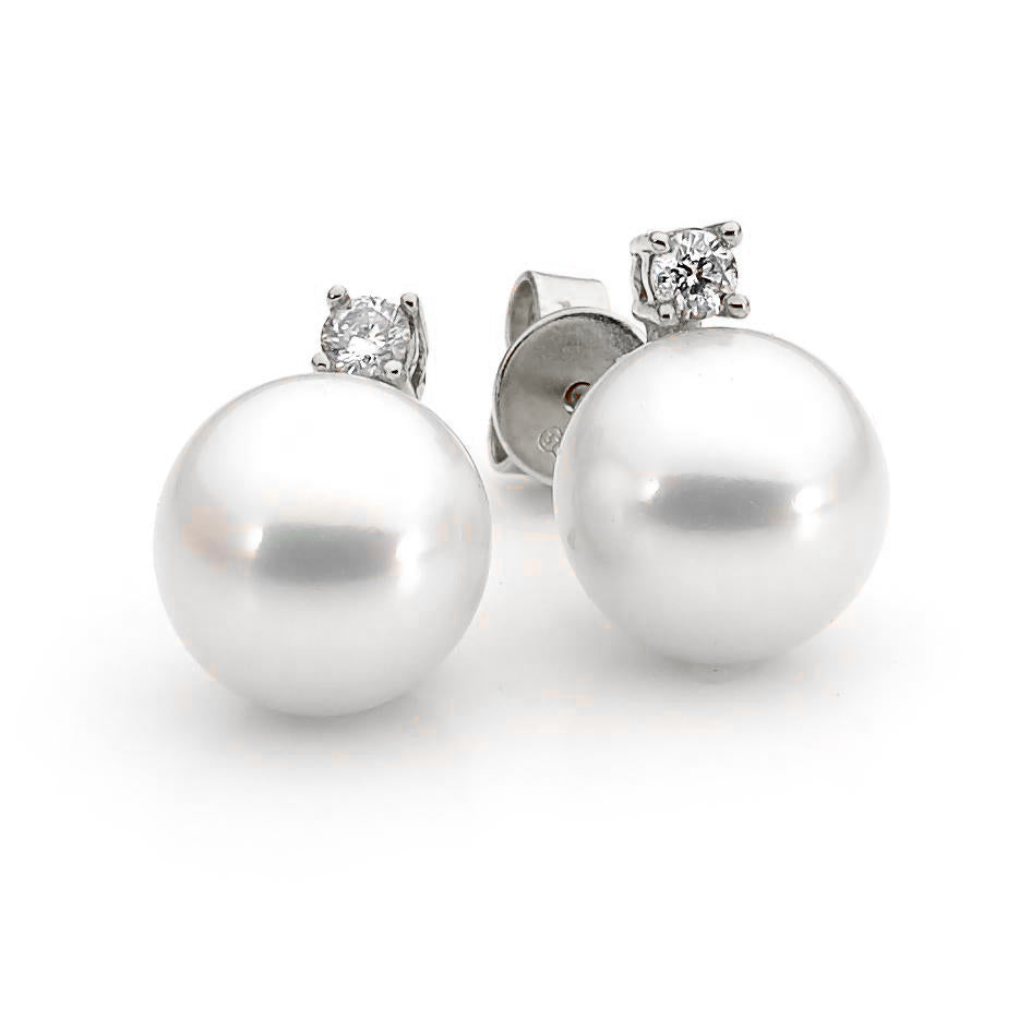 9ct White Gold Pearl and Diamond Studs