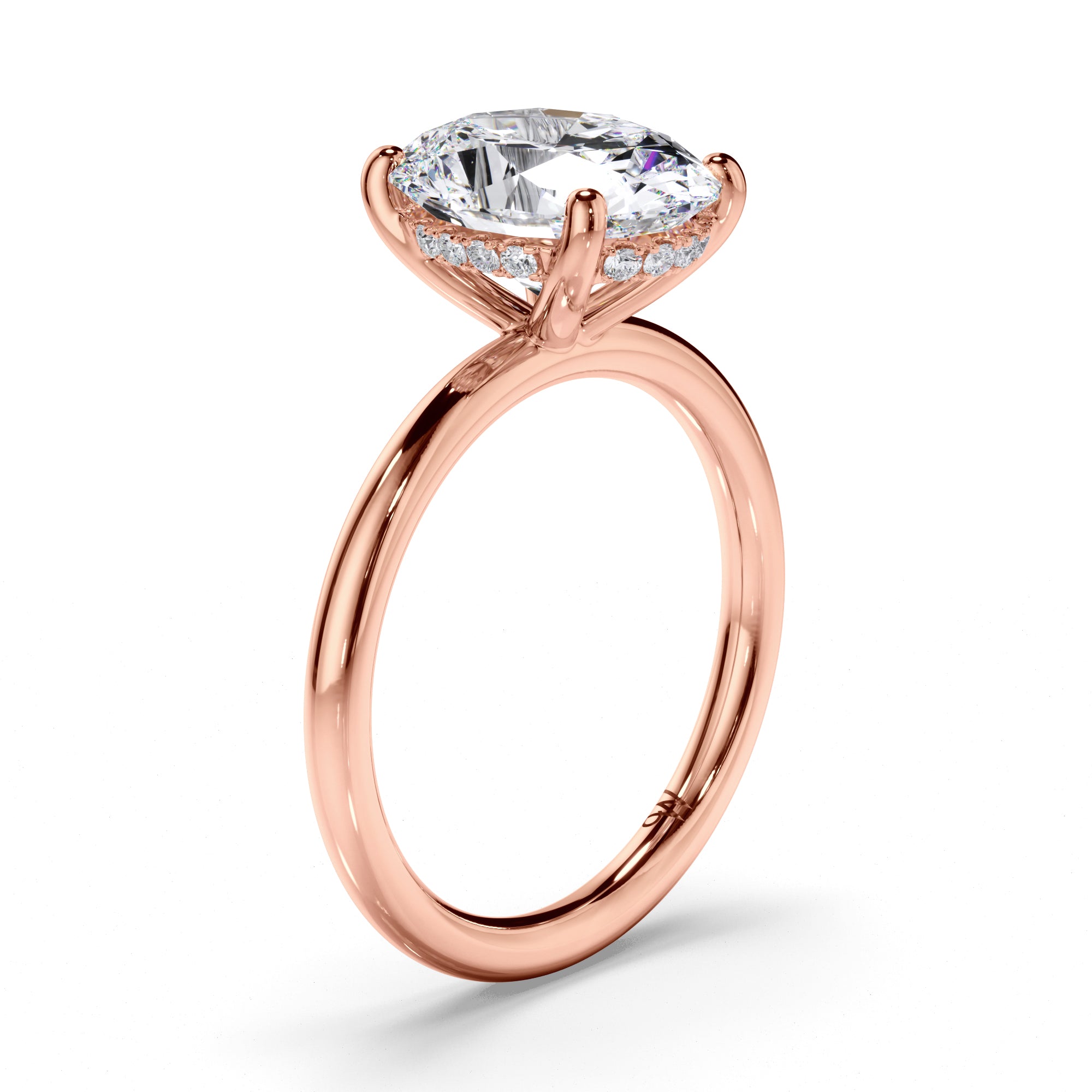 Oval Diamond Solitaire Engagement Ring with Hidden Halo