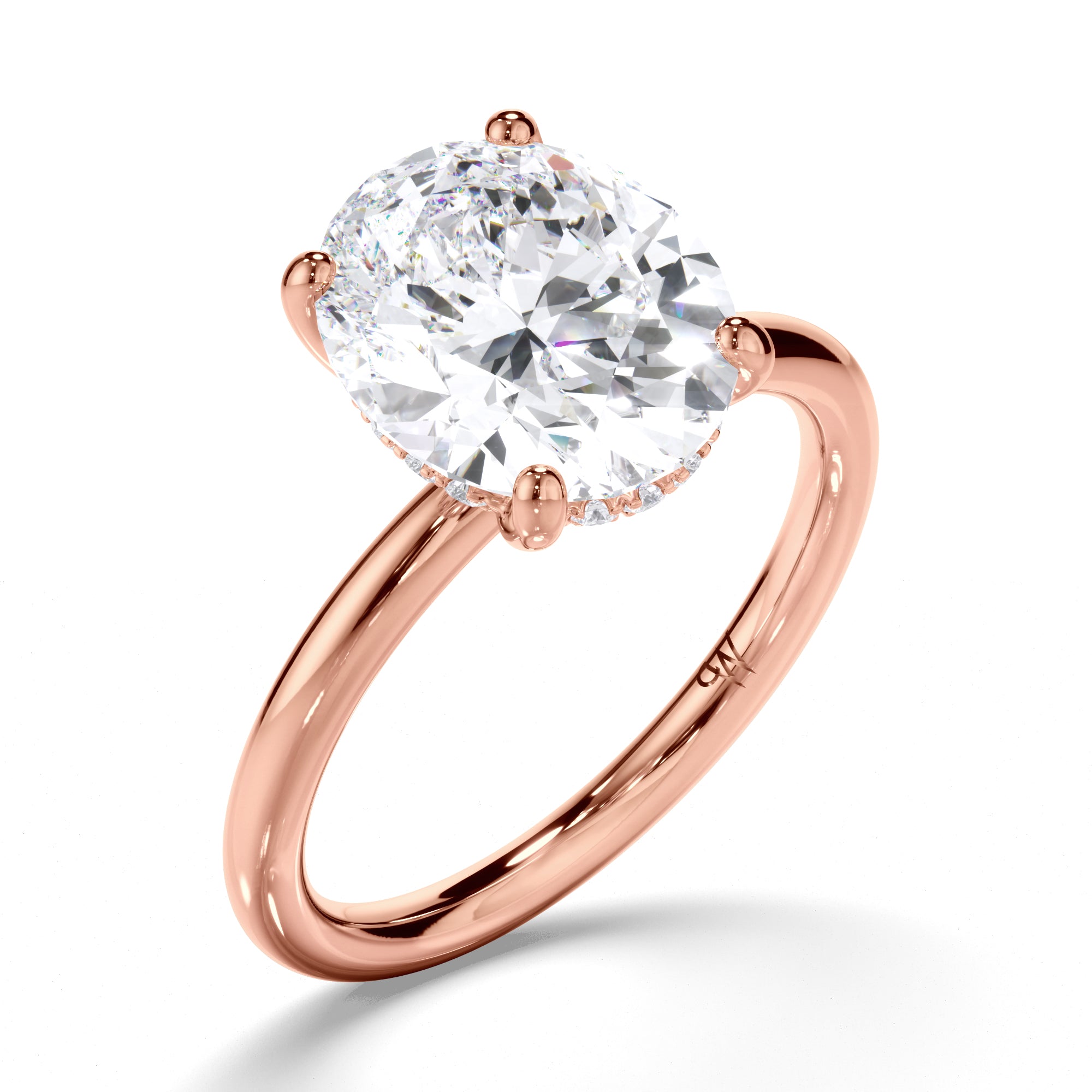Oval Diamond Solitaire Engagement Ring with Hidden Halo