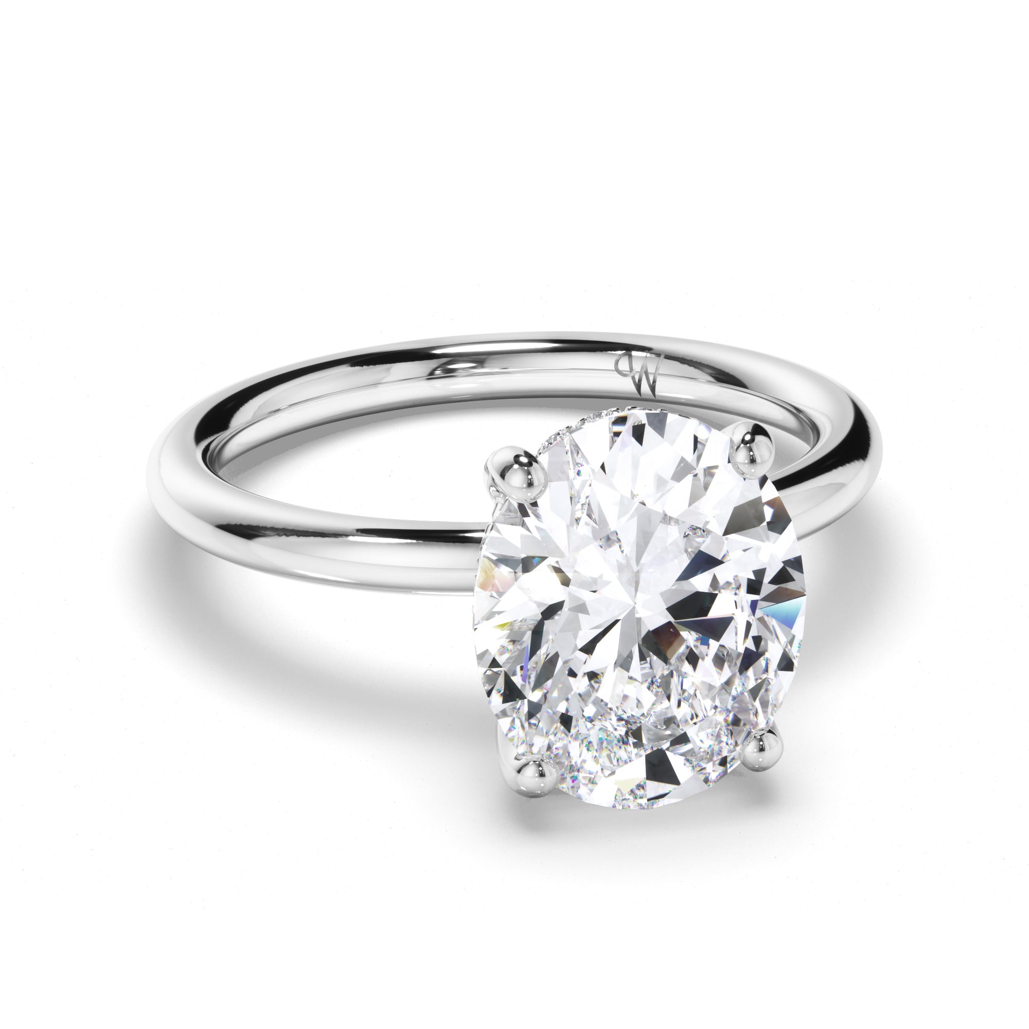 Oval Diamond Solitaire Engagement Ring with Hidden Halo