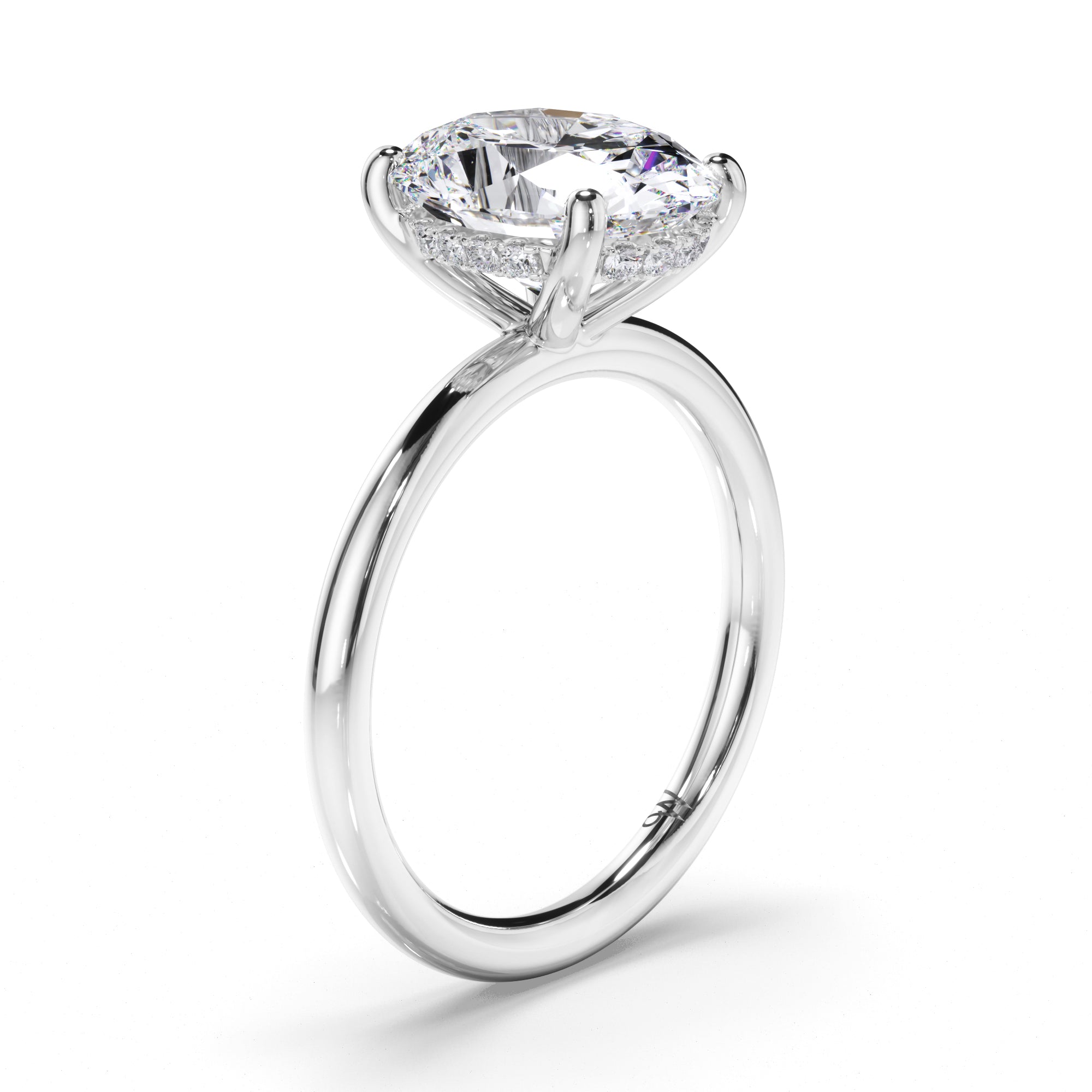 Oval Diamond Solitaire Engagement Ring with Hidden Halo