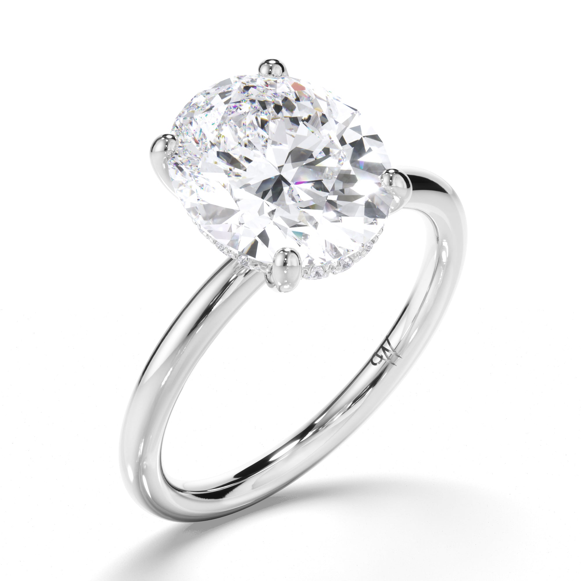Oval Diamond Solitaire Engagement Ring with Hidden Halo