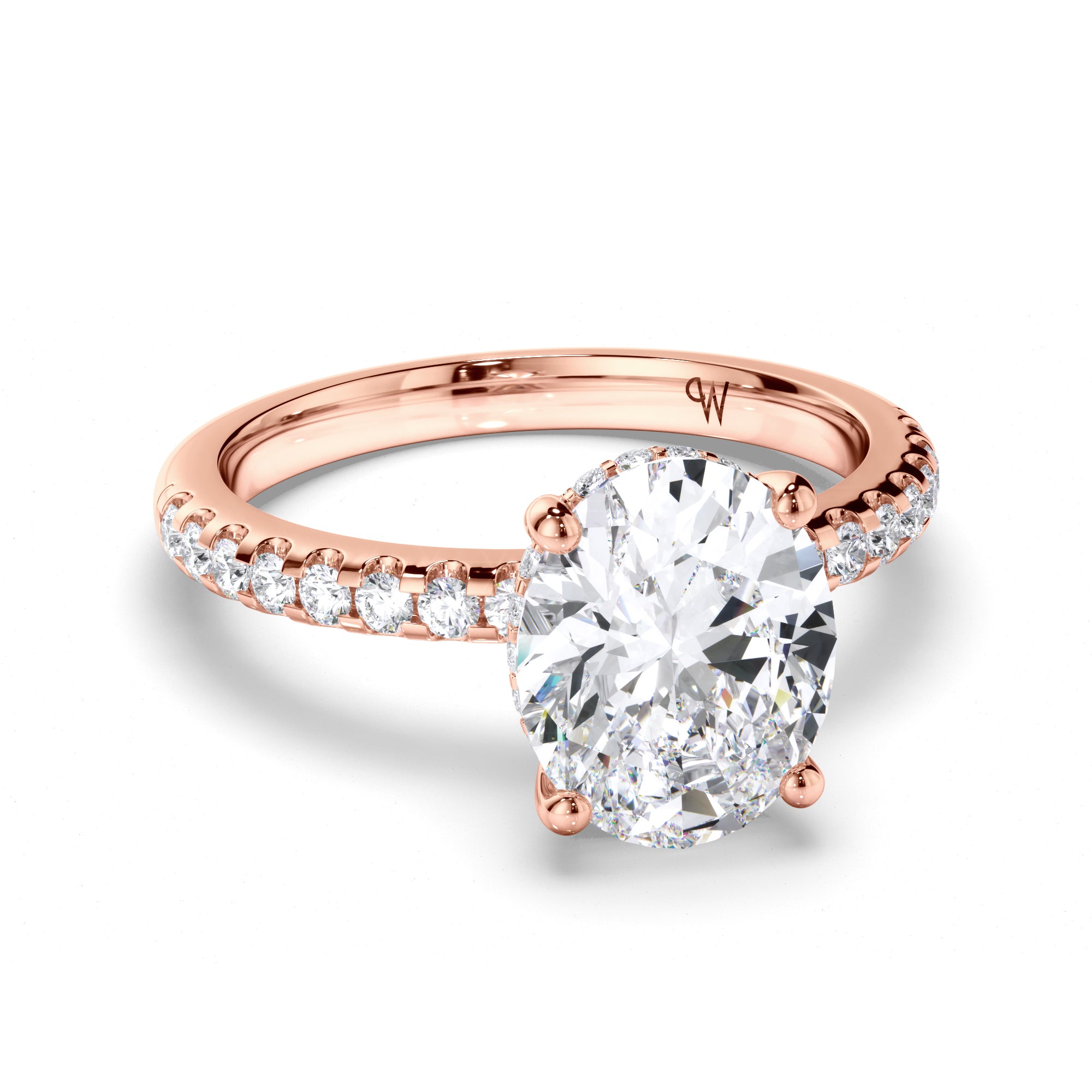 Oval Diamond Engagement Ring with Hidden Halo and Cut Claw Band