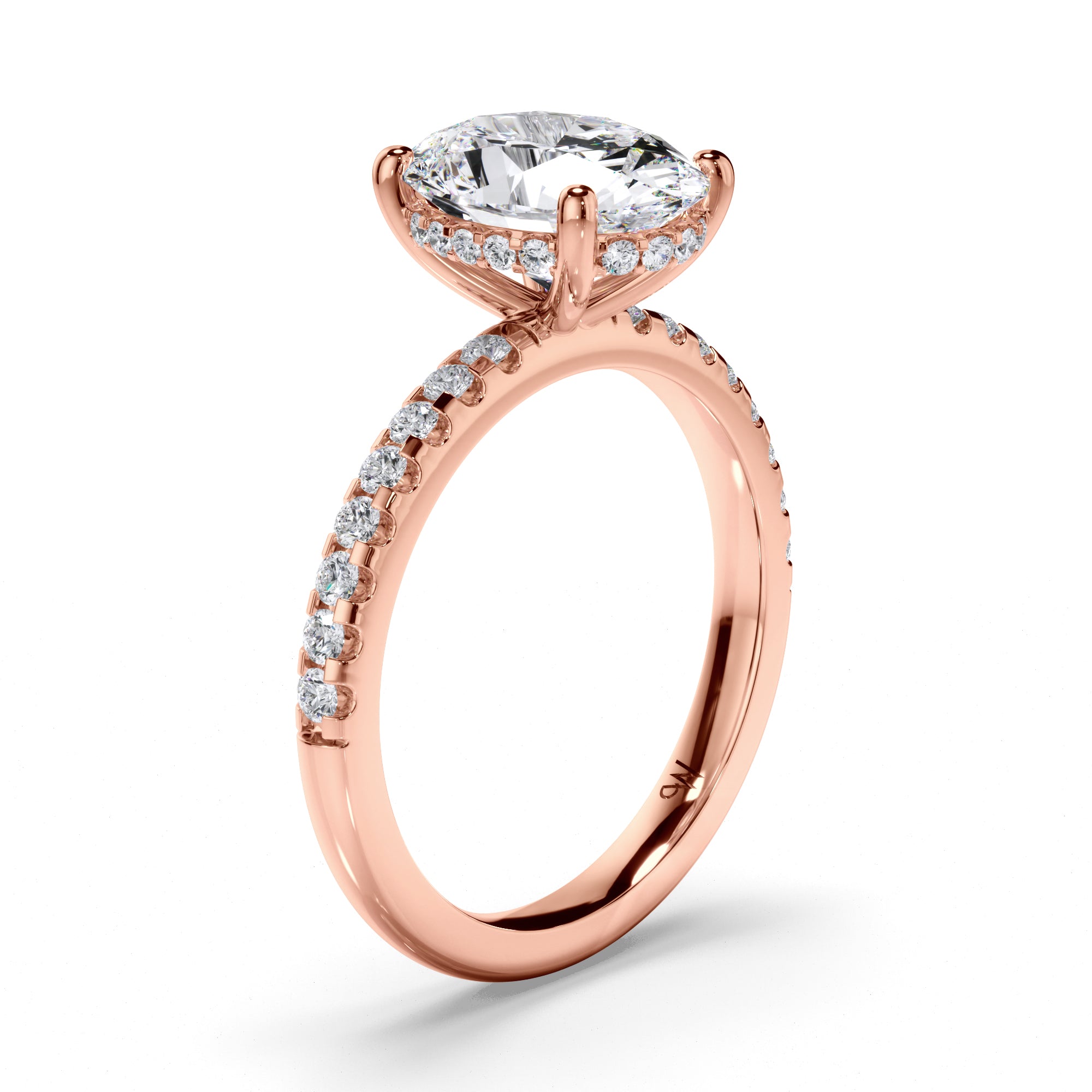 Oval Diamond Engagement Ring with Hidden Halo and Cut Claw Band