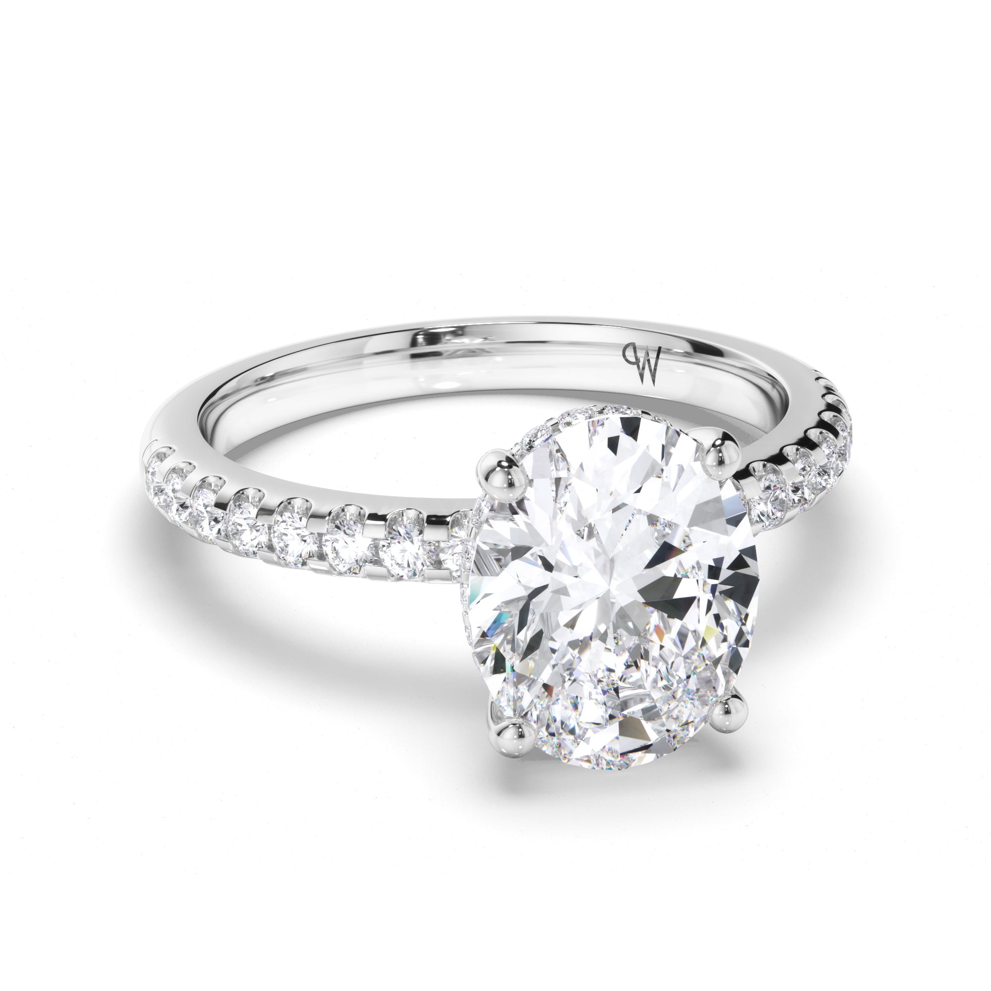 Oval Diamond Engagement Ring with Hidden Halo and Cut Claw Band