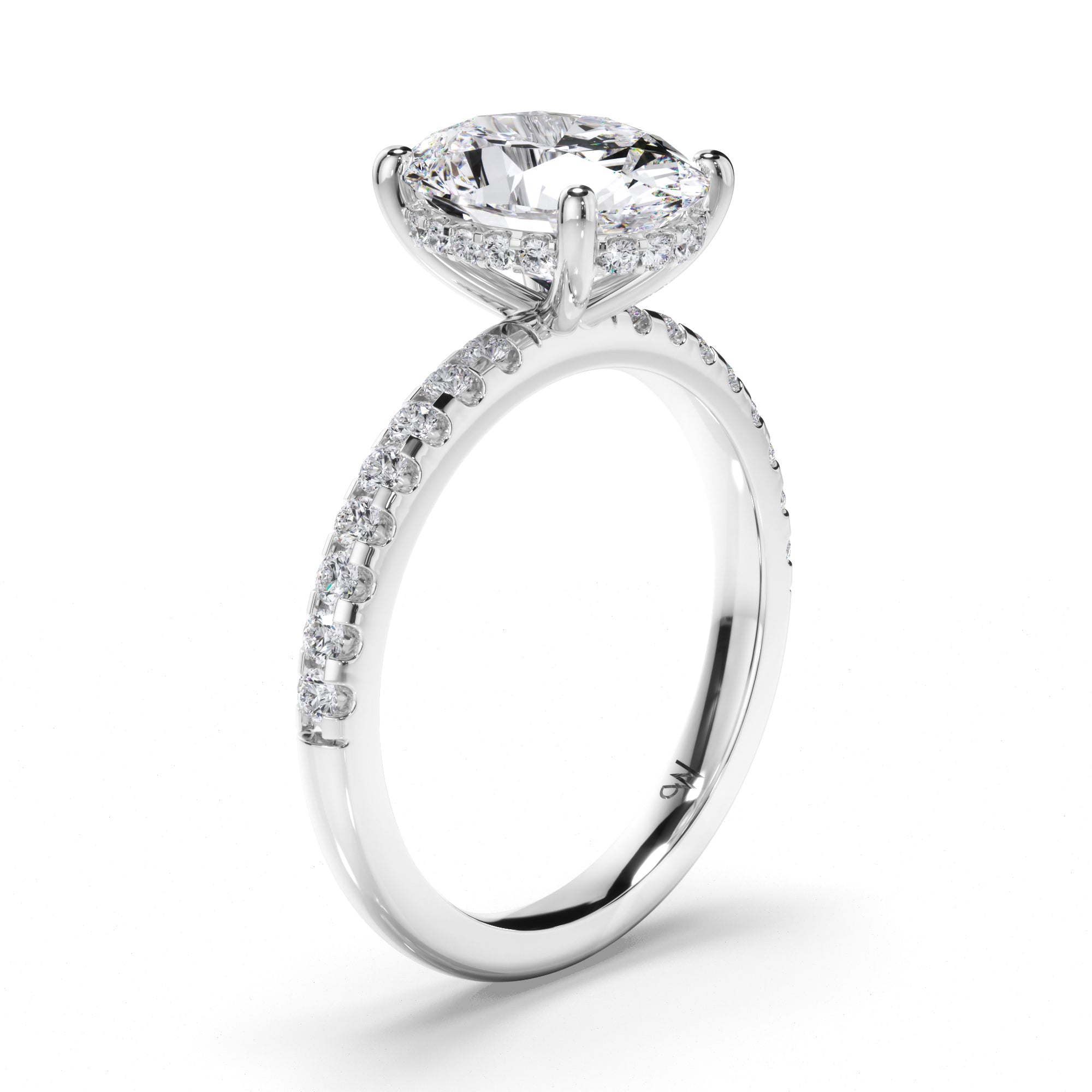 Oval Diamond Engagement Ring with Hidden Halo and Cut Claw Band