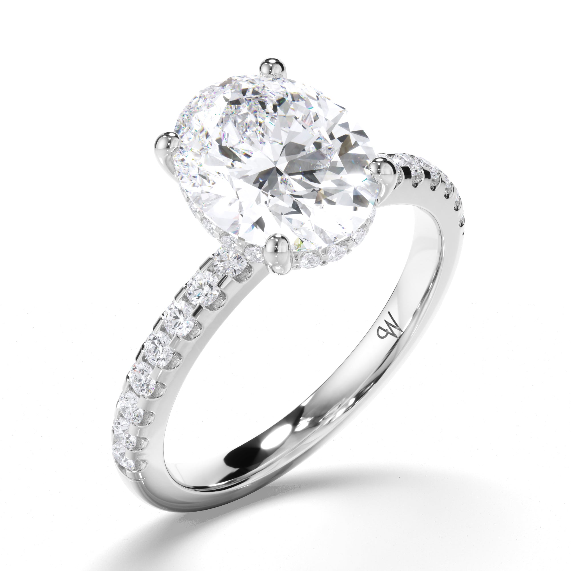 Oval Diamond Engagement Ring with Hidden Halo and Cut Claw Band