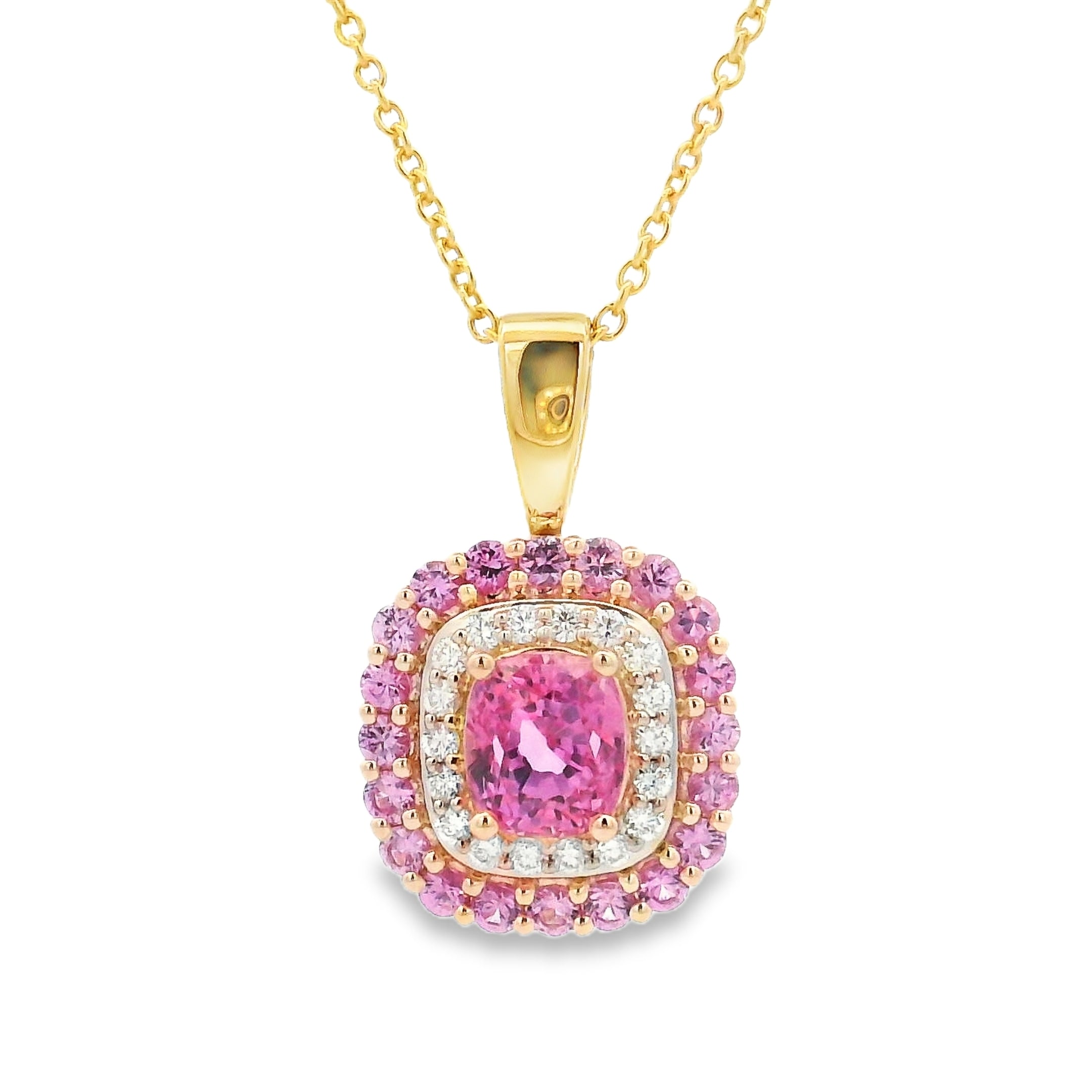 9ct Yellow and White Gold Pink Sapphire and Diamond Pendant