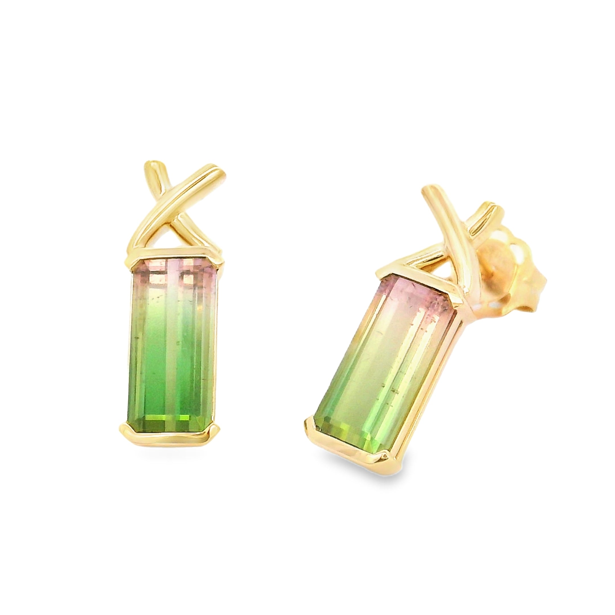 9ct Yellow Gold Watermelon Tourmaline Studs