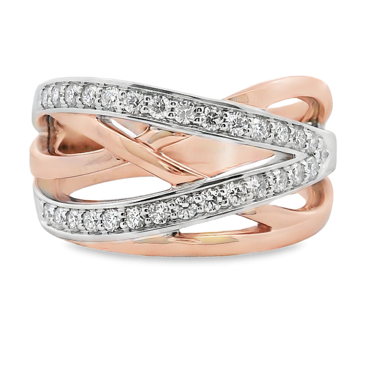 9ct Rose & White Gold Crossover Diamond Ring