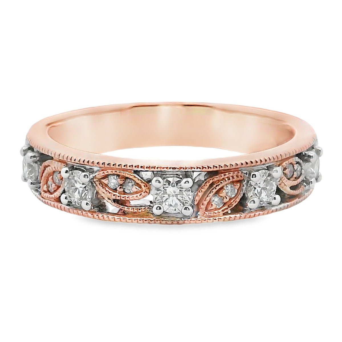 9ct Rose & White Gold Floral Diamond Dress Ring