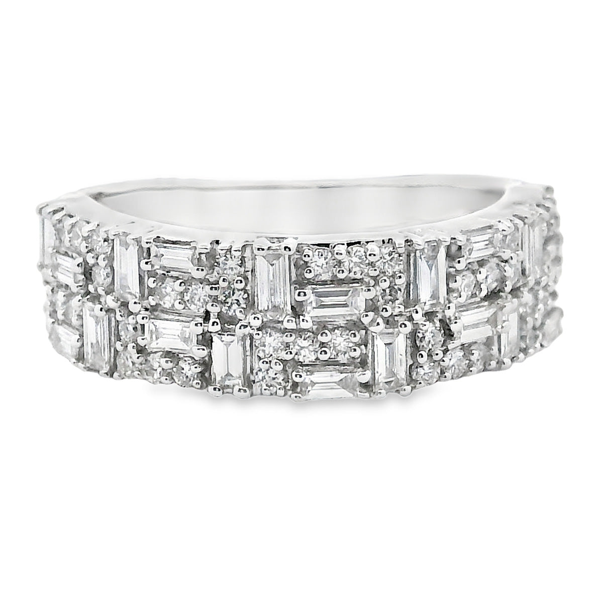 18ct White Gold Baguette and Round Diamond Dress Ring