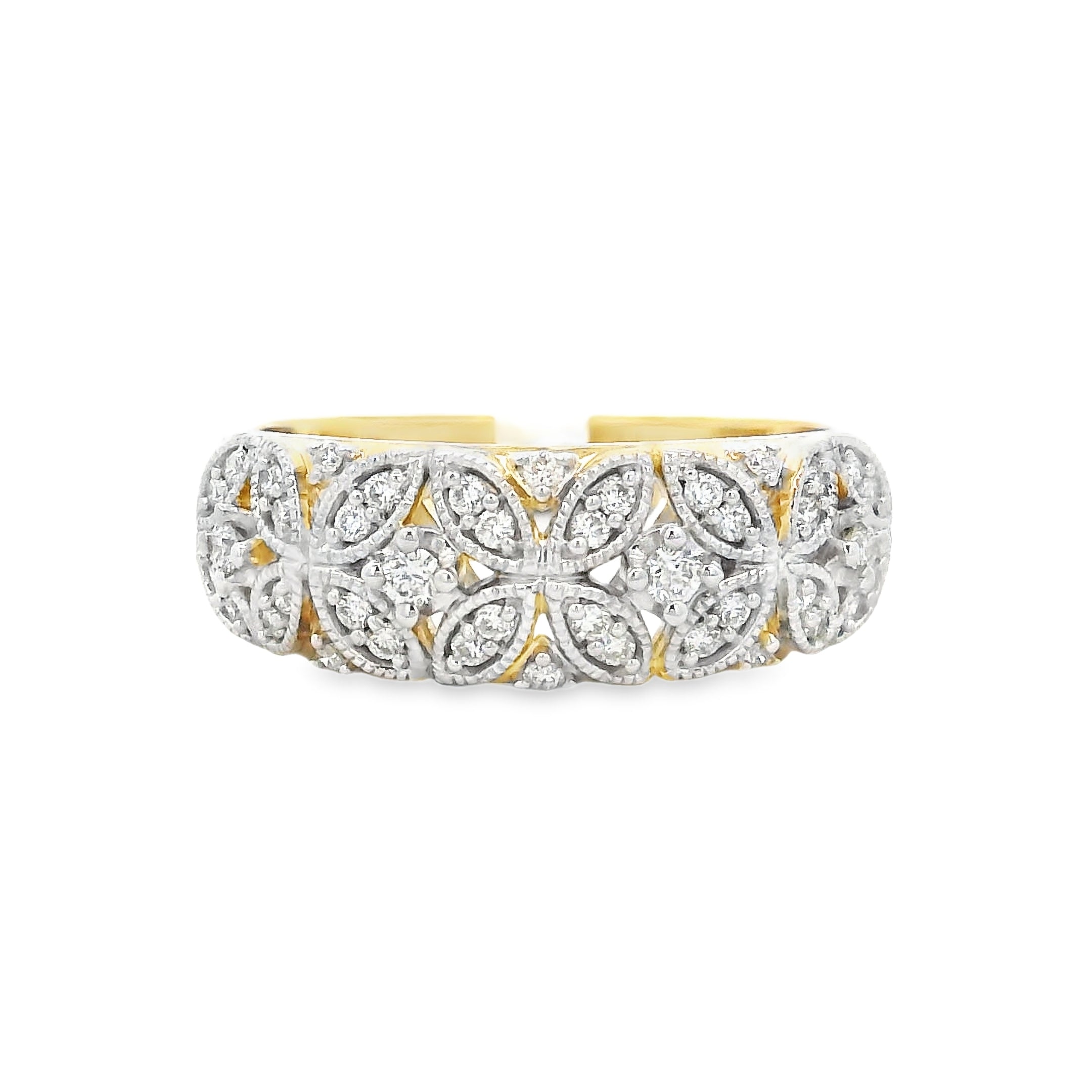 9ct Yellow Gold Flower Patterned Diamond Ring