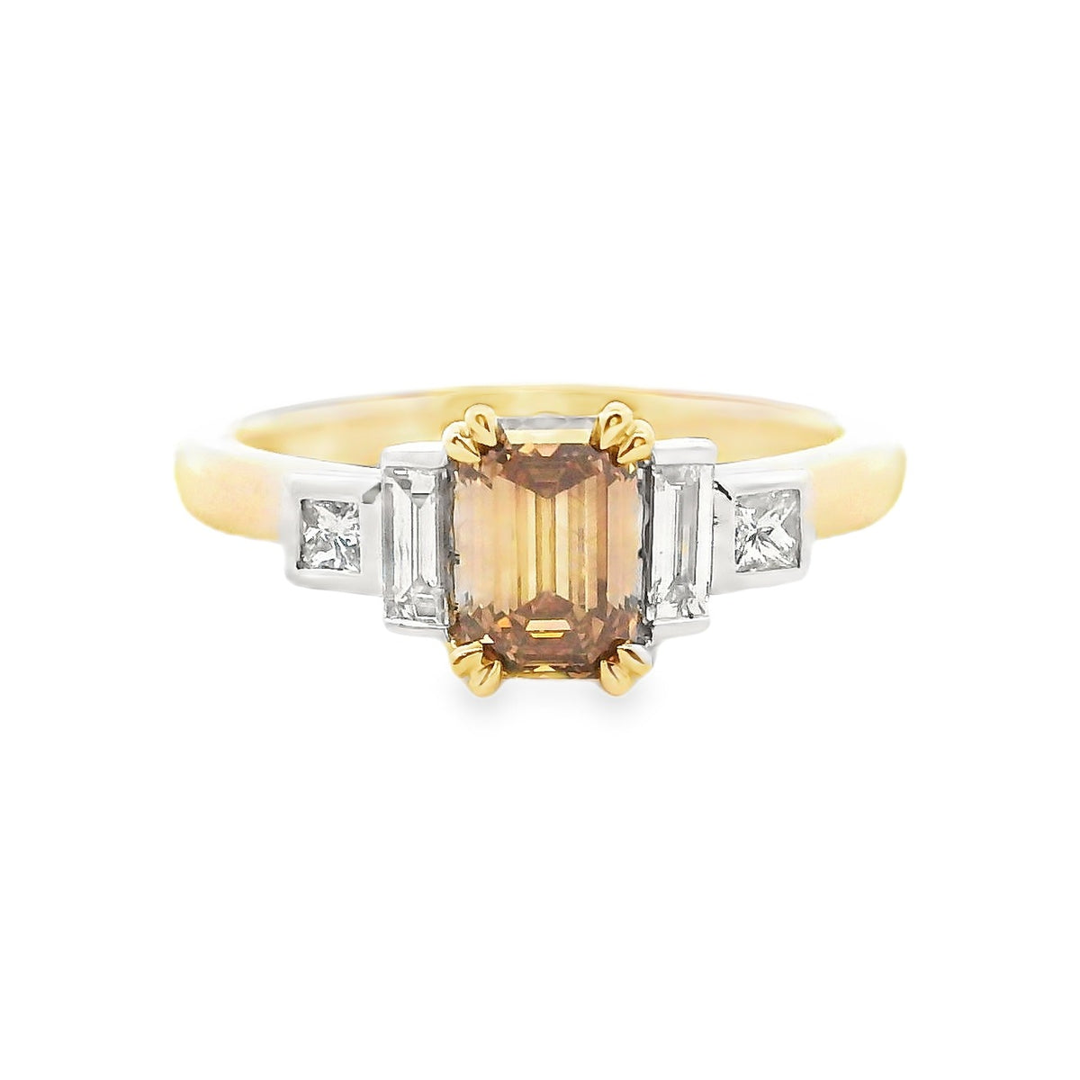 9ct Yellow and White Gold Cognac and White Diamond Ring