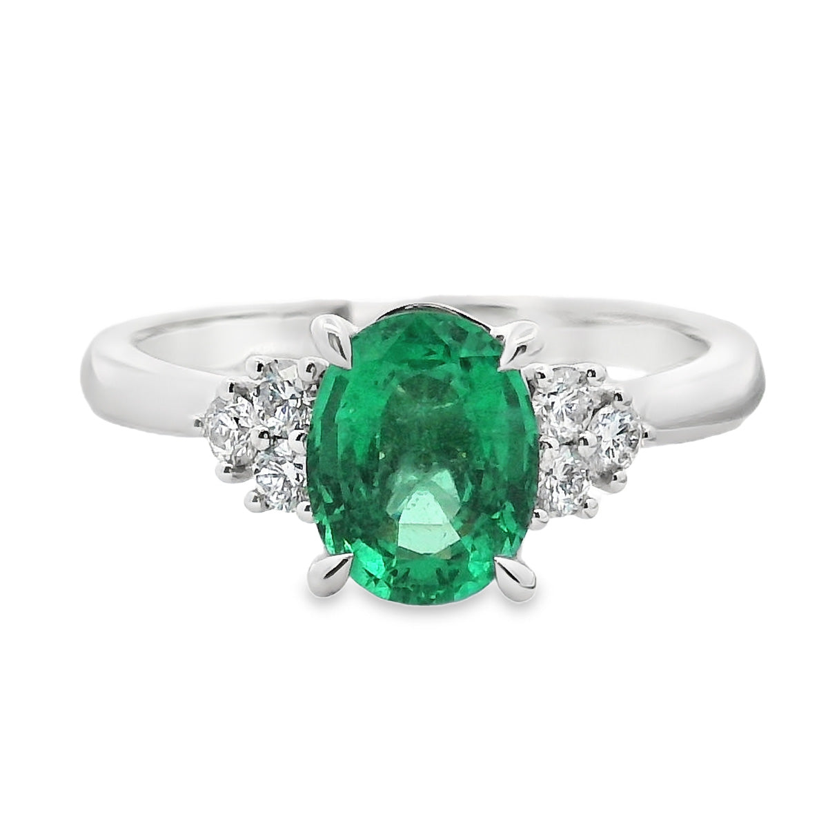 18ct White Gold Emerald and Diamond Ring