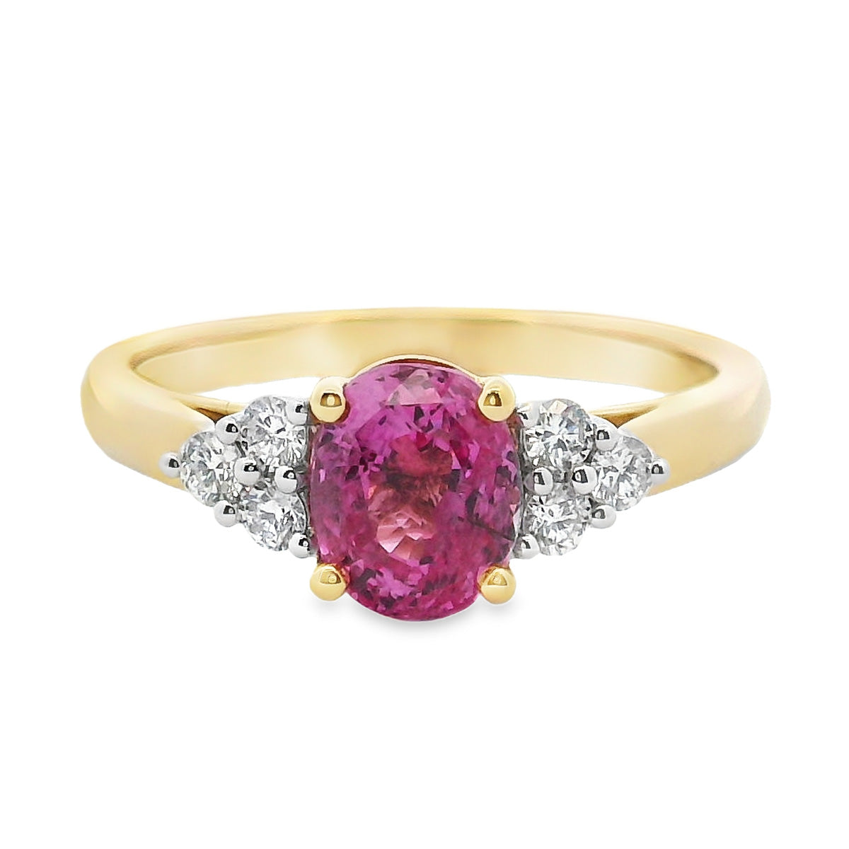 18ct Yellow & White Gold Pink Sapphire and Diamond Ring