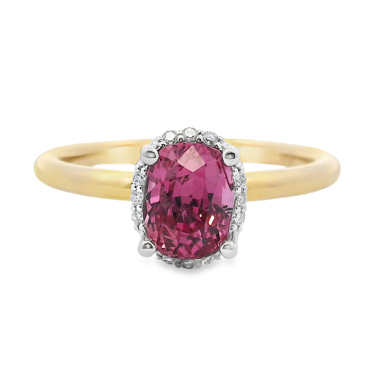 18ct Yellow & White Gold Pink Sapphire and Diamond Ring
