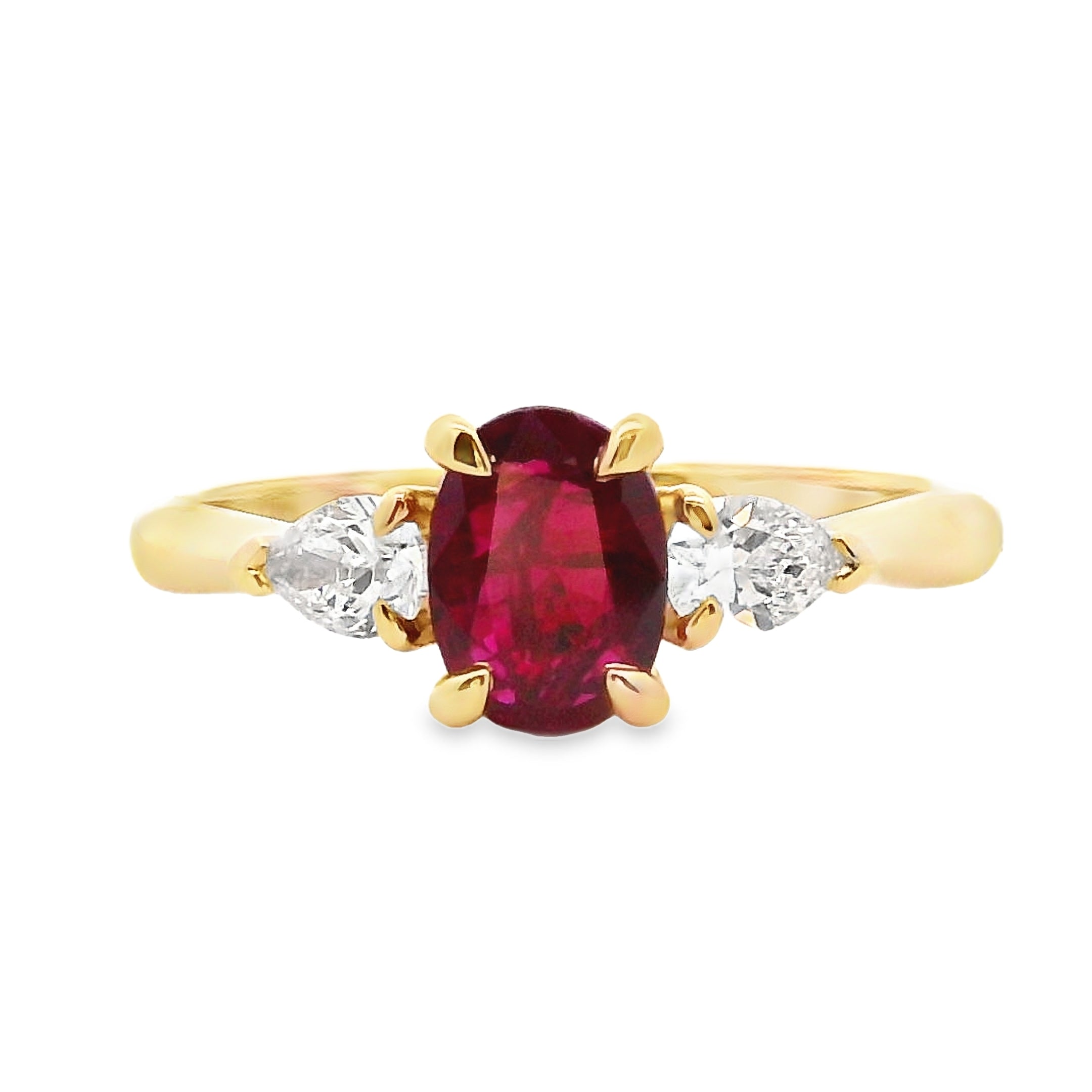 18ct Yellow Gold Ruby and Diamond Trilogy Ring