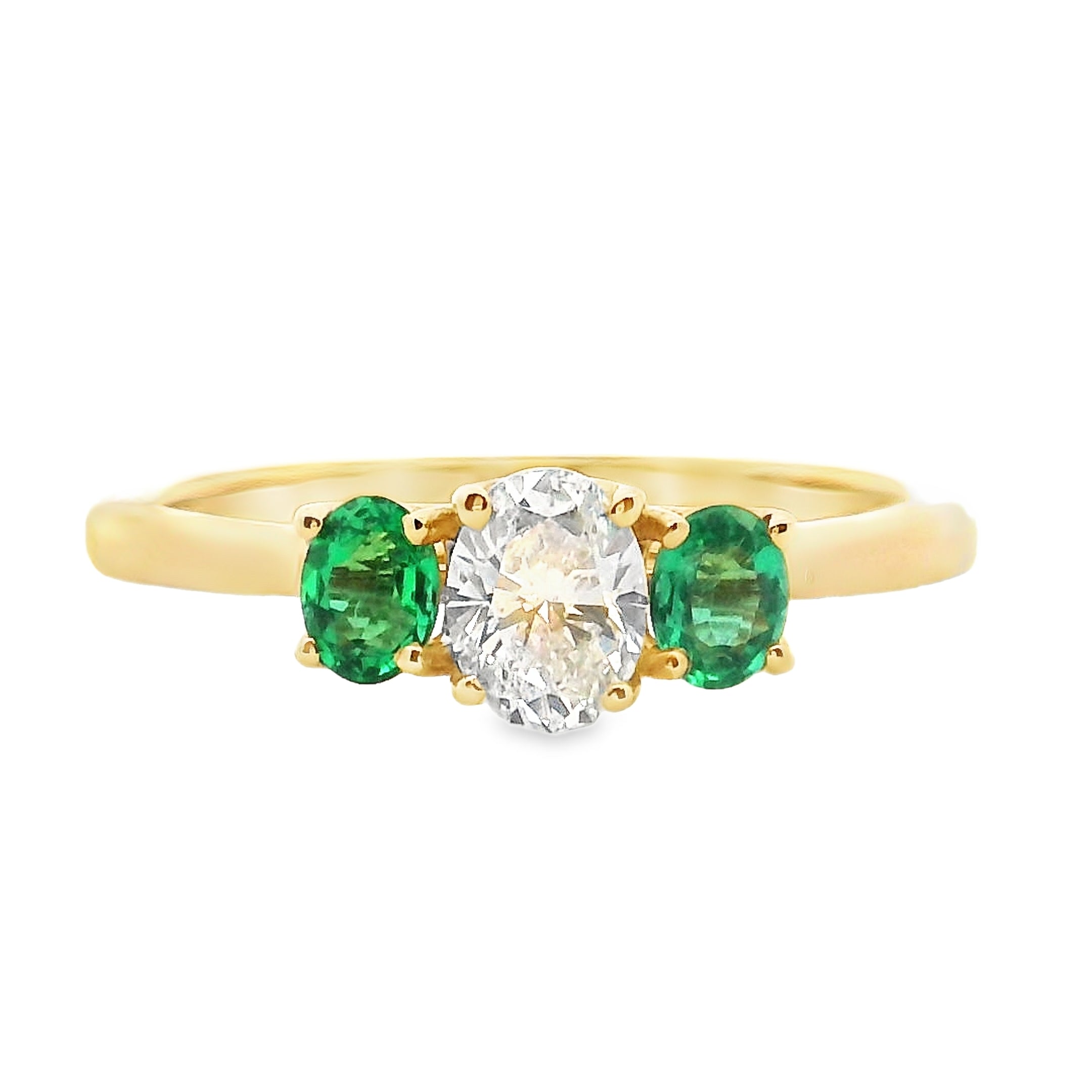 18ct Yellow Gold Emerald and Diamond Trilogy Ring