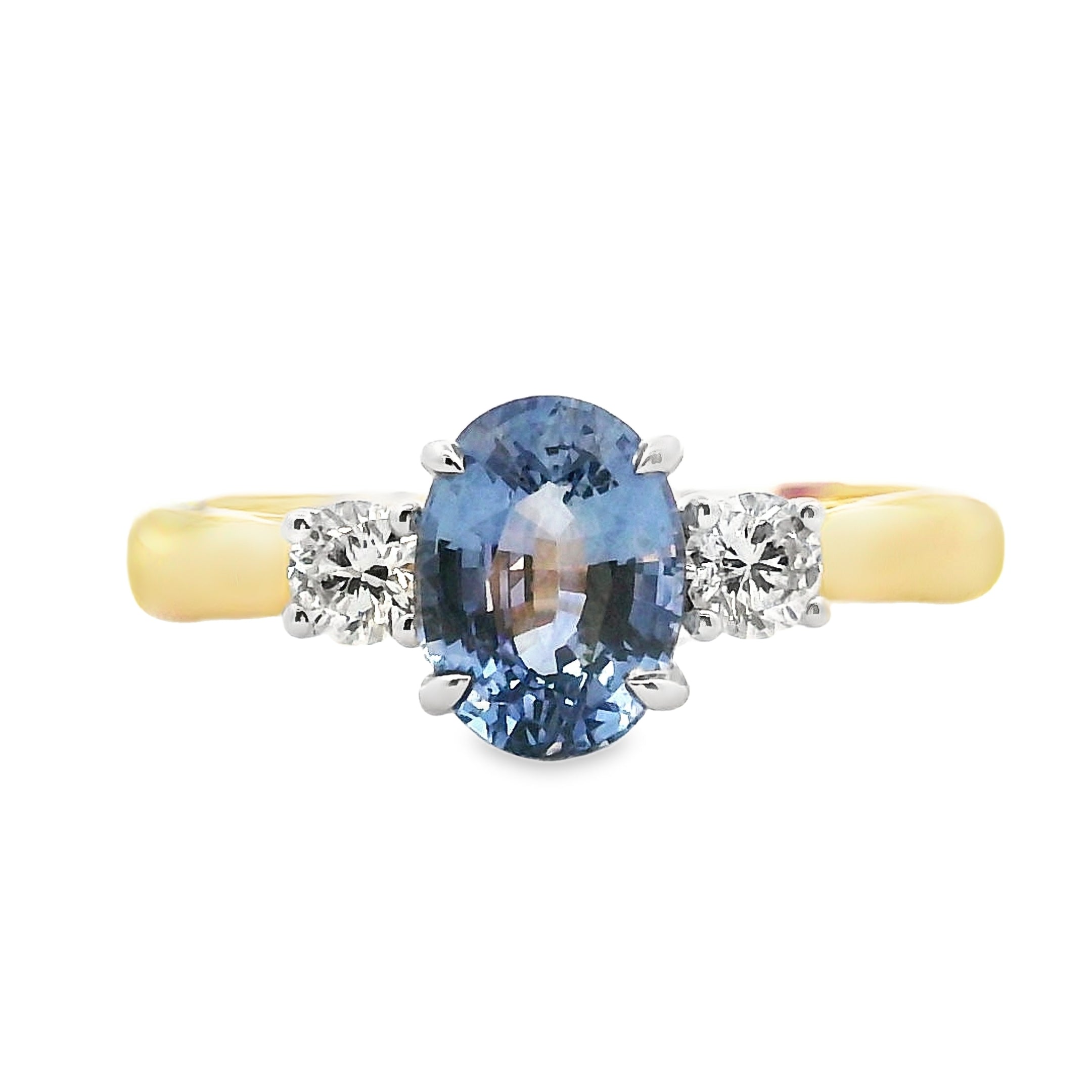 18ct Yellow & White Gold Light Blue Sapphire and Diamond Ring