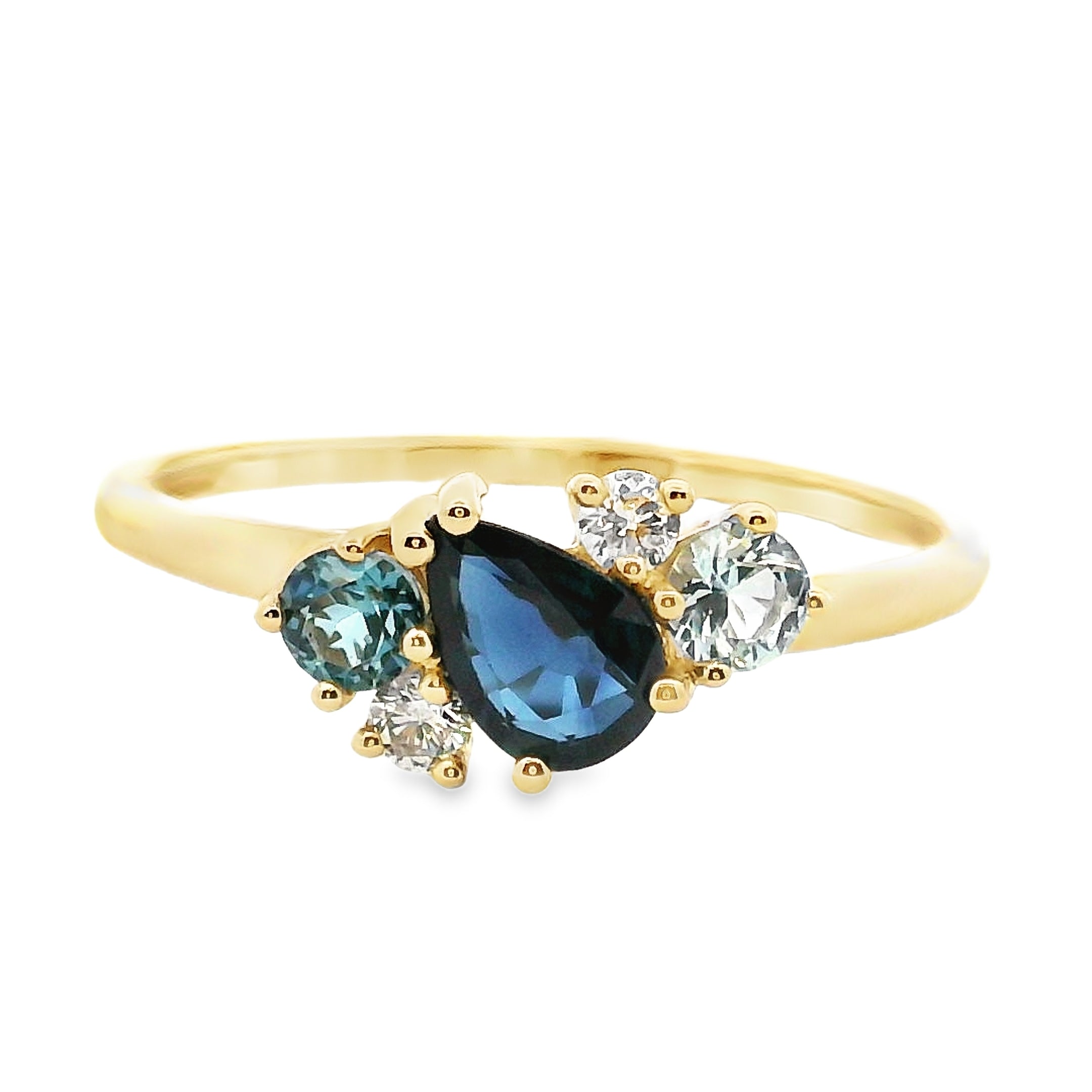9ct Yellow Gold Diamond and Gemstone Cluster Ring