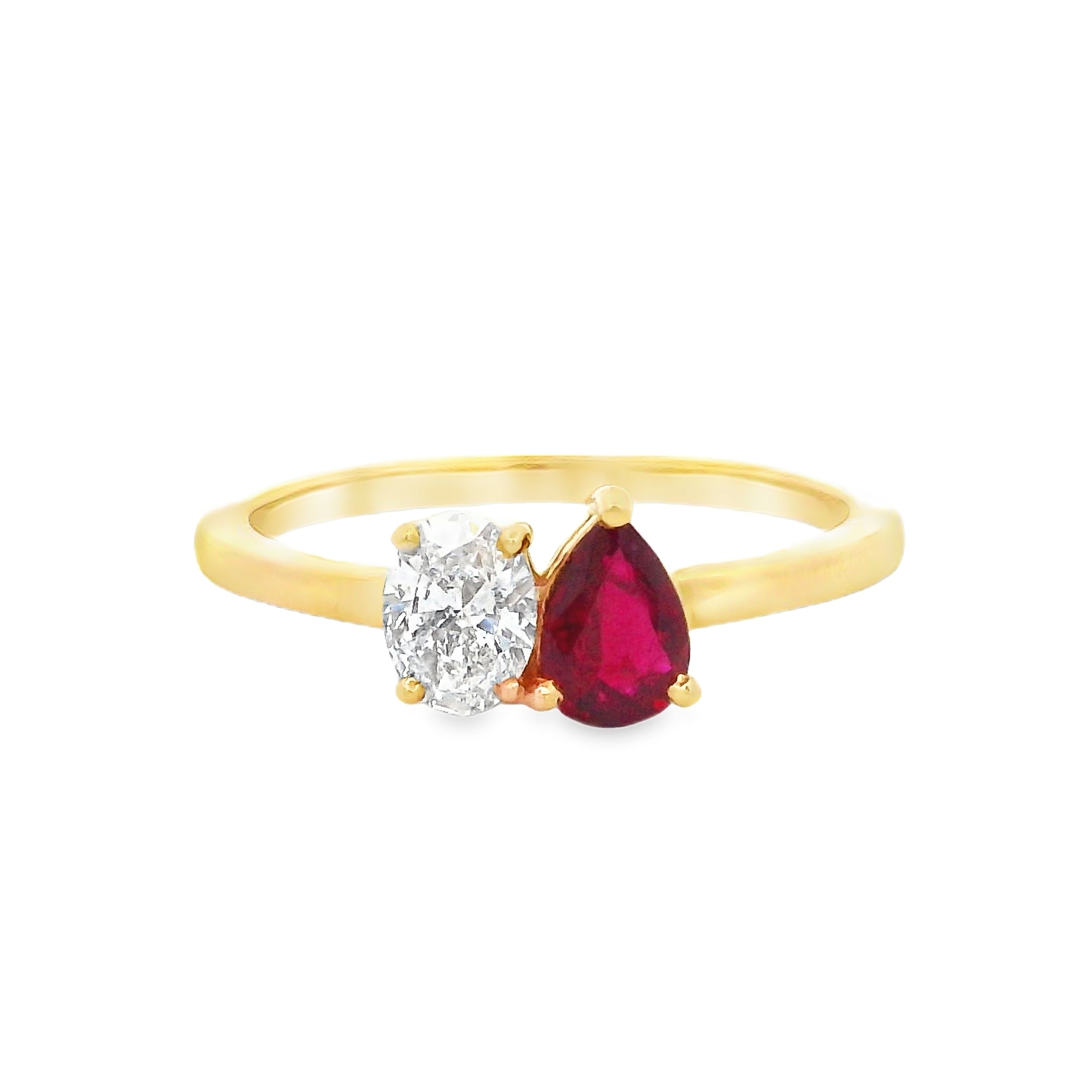 18ct Yellow Gold Ruby and Diamond Toi Et Moi Ring