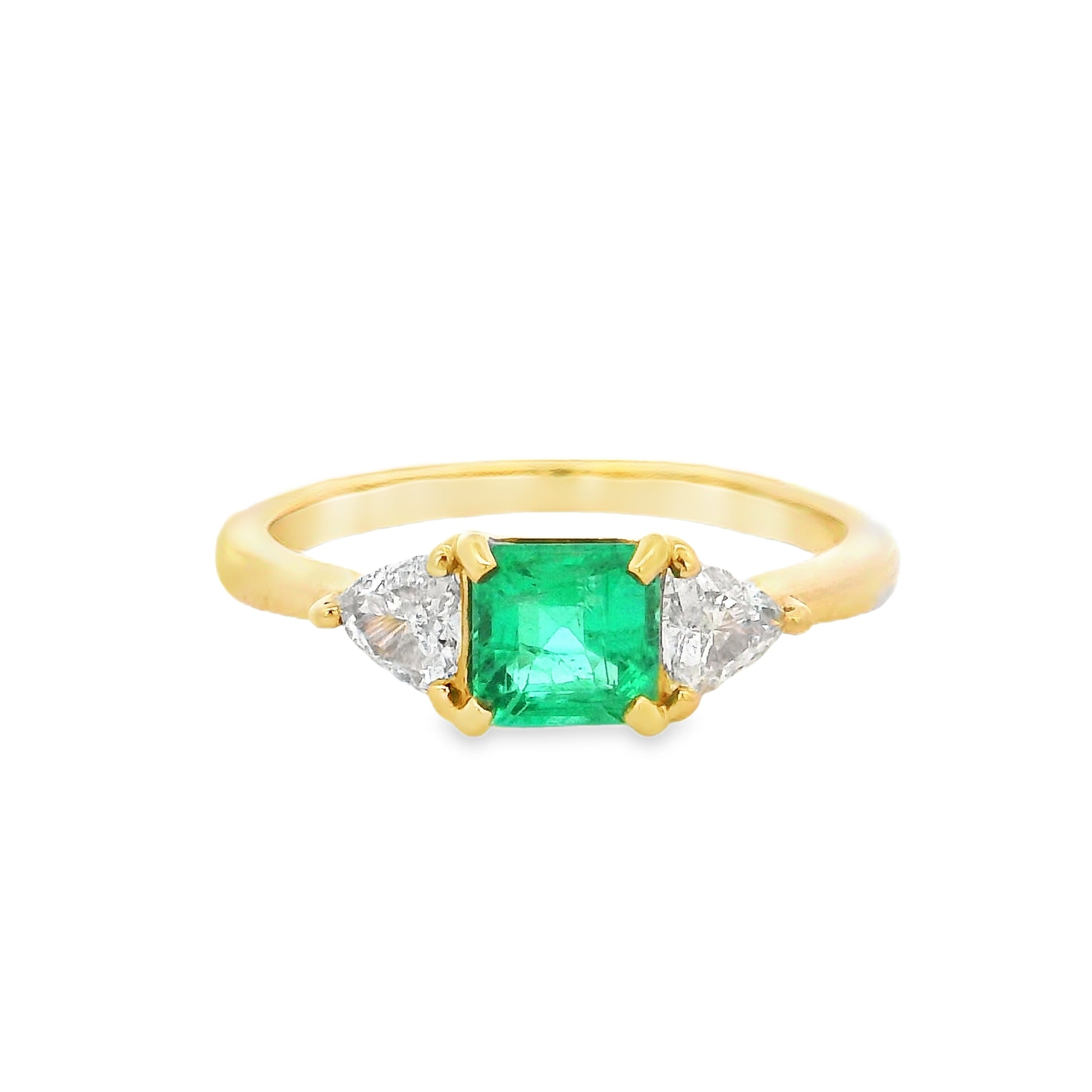 18ct Yellow Gold Emerald and Diamond Trilogy Ring