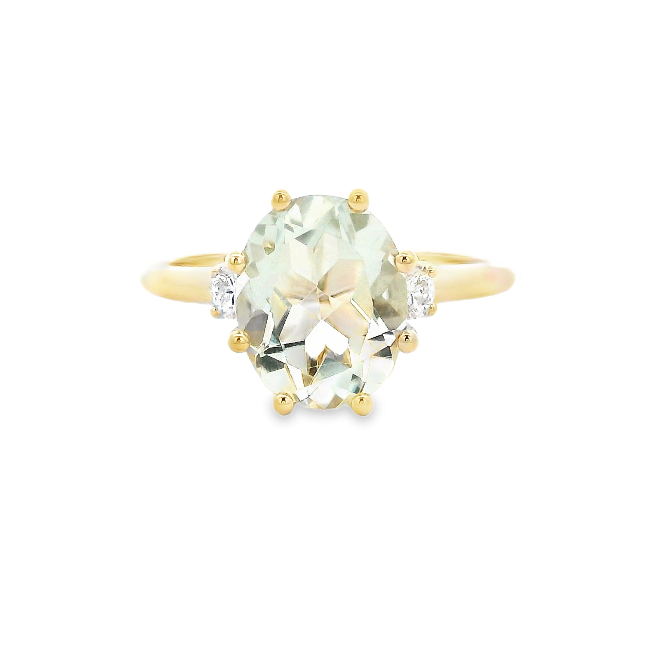 9ct Yellow Gold Mint Quartz & Diamond Ring