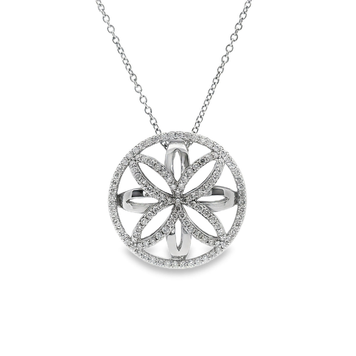 9ct White Gold Ellipse Floral Pendant