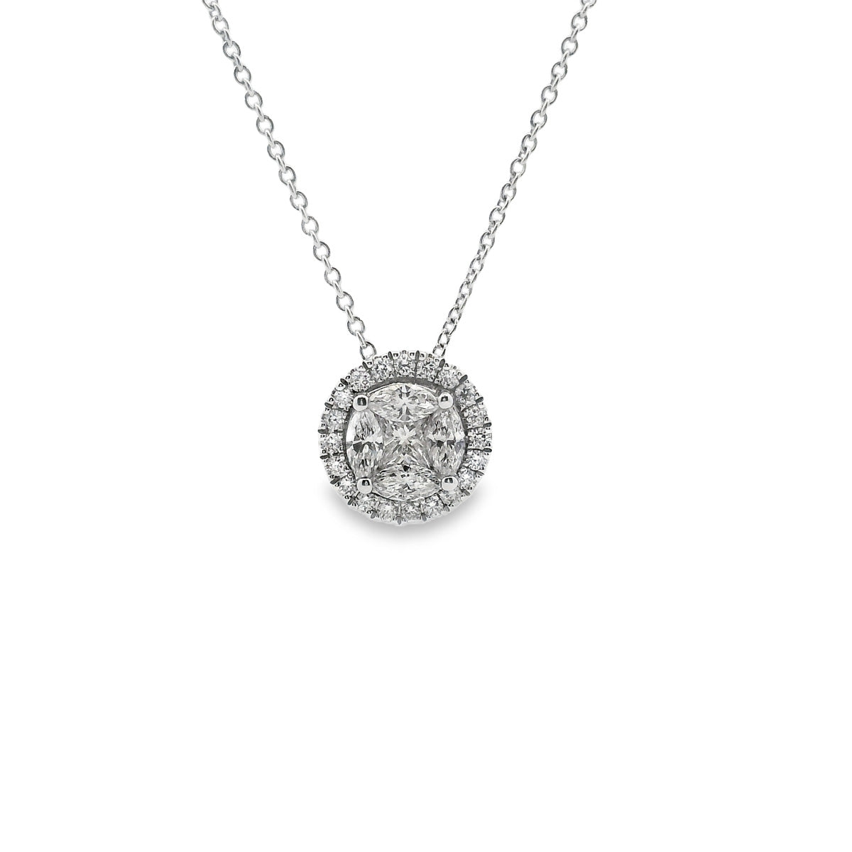 18ct White Gold Diamond Illusion Set Pendant