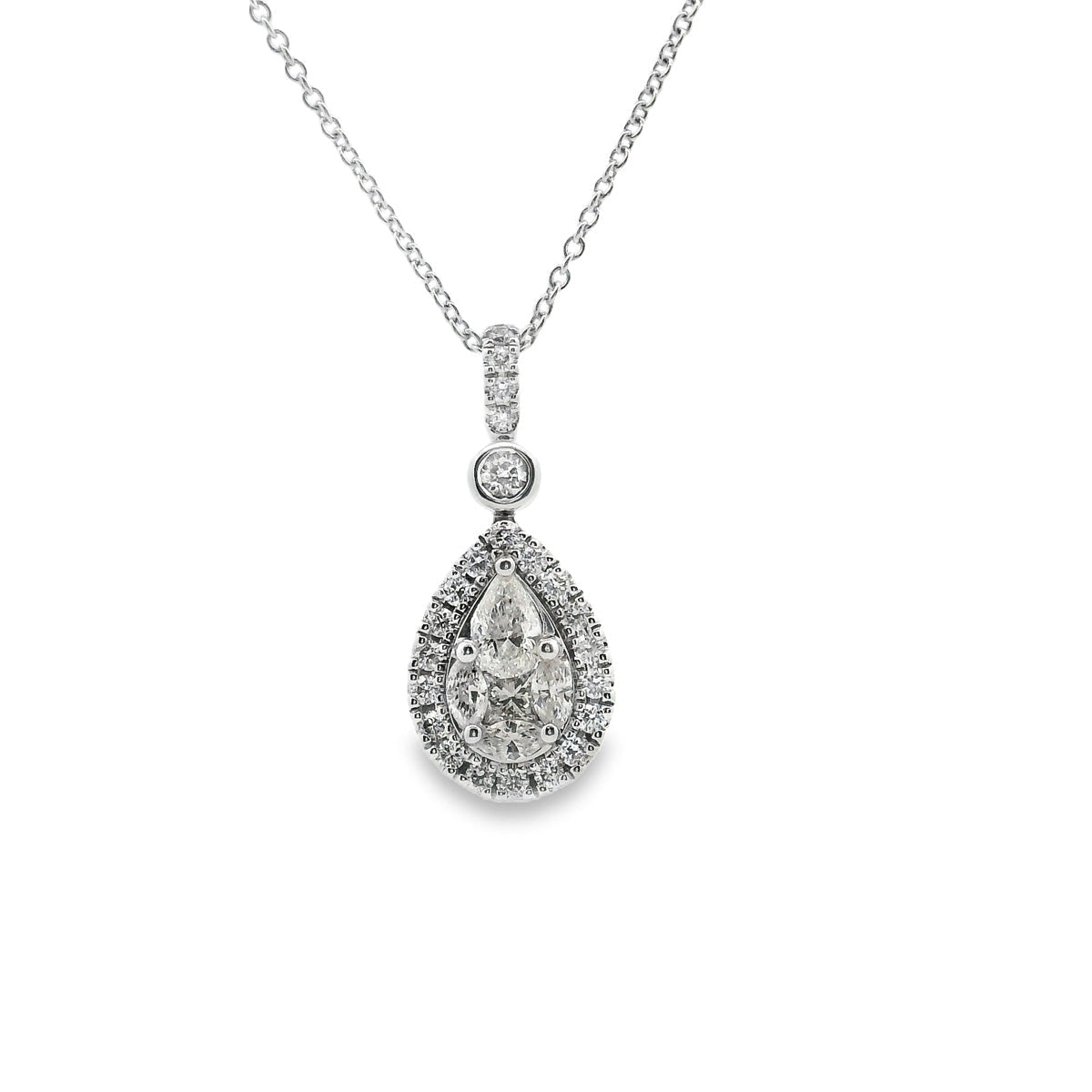 18ct White Gold Diamond Illusion Set Drop Pendant