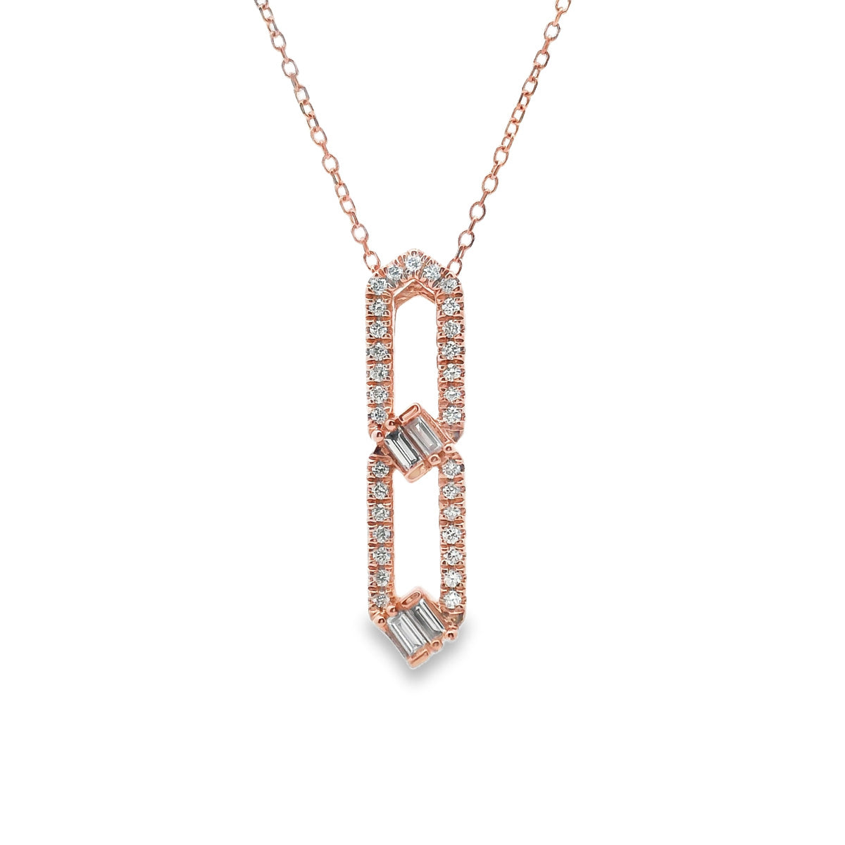 9ct Rose Gold Double Link Diamond Set Pendant