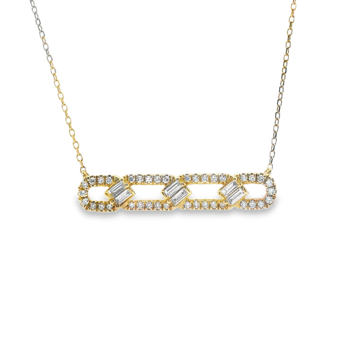 9ct Yellow Gold Open Link Diamond Set Bar Pendant