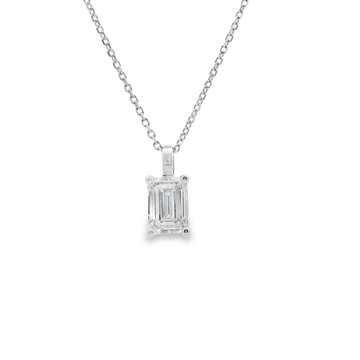 18ct White Gold 1.51ct Emerald Cut Lab Grown Diamond Pendant