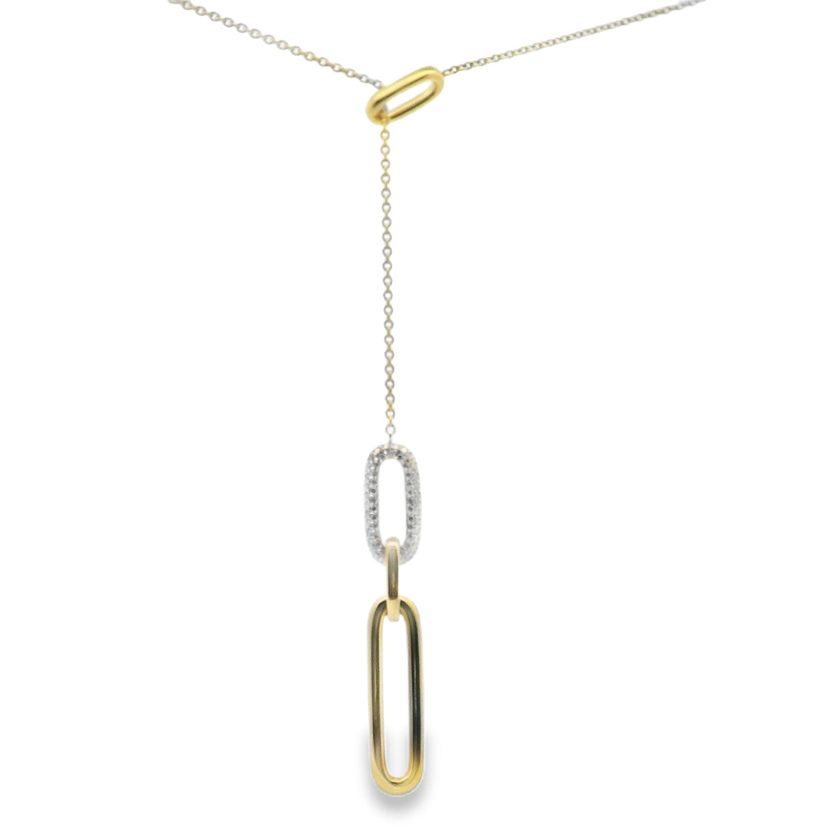 9ct Yellow & White Gold Pave Diamond Set Paper Clip Style Drop Pendant