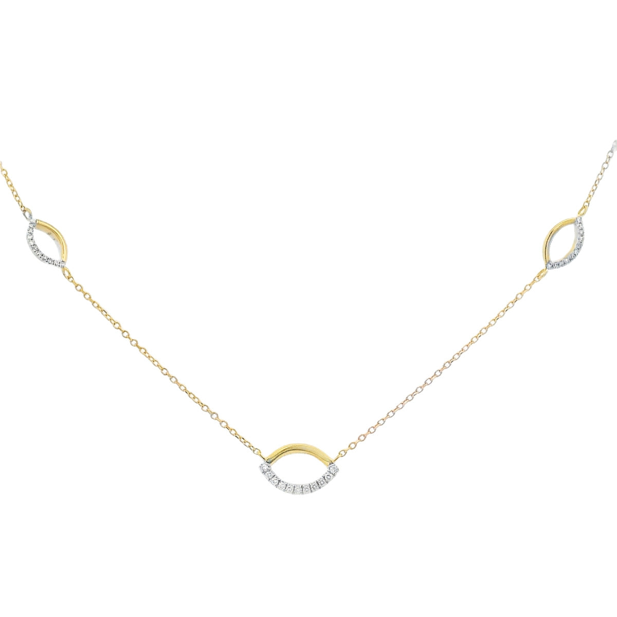 9ct Yellow Gold Diamond set Open Marquise Shaped Necklace