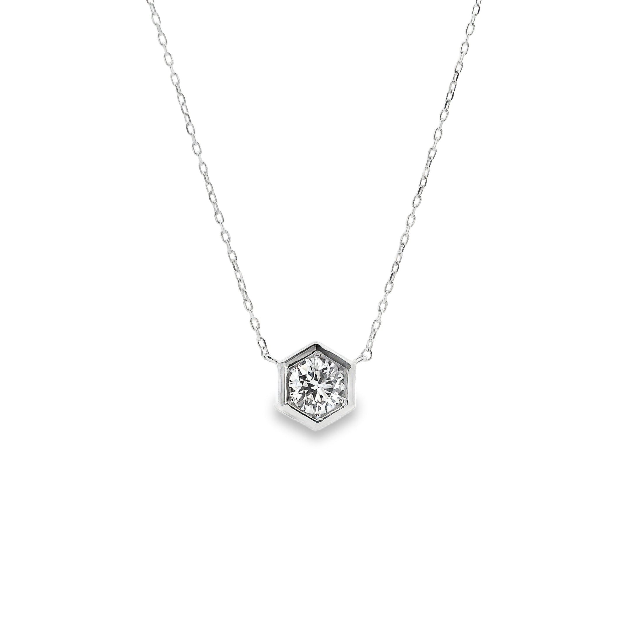 18ct White Gold 0.30ct Diamond in Hexagon Bezel Pendant