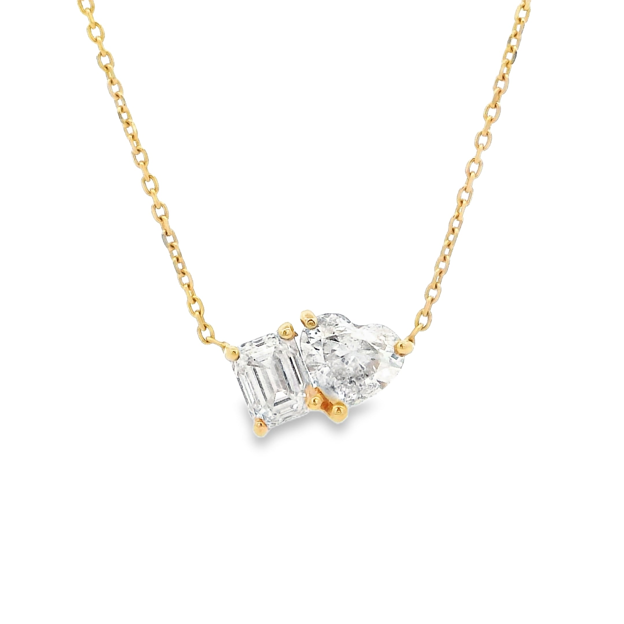 18ct Yellow Gold Toi Et Moi Heart & Emerald Cut Diamond Pendant