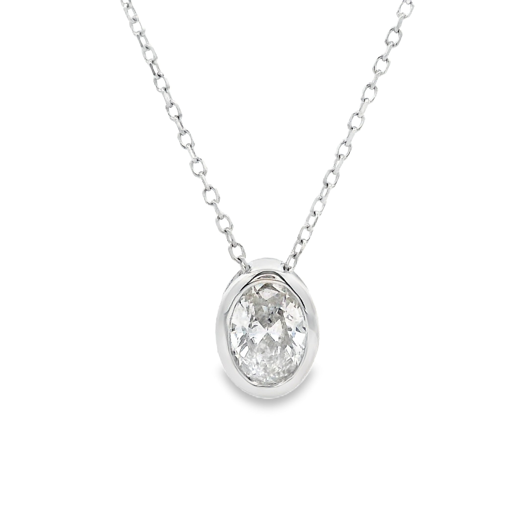 9ct White Gold Oval Bezel Set Slider Pendant