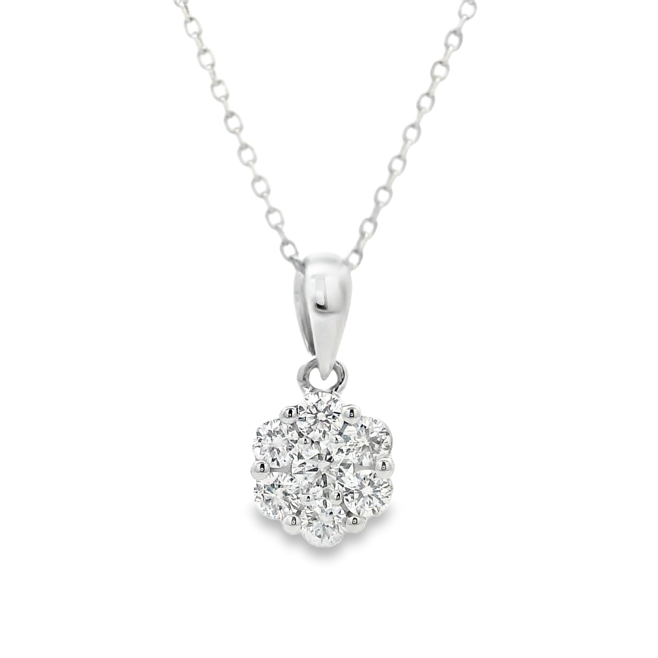9ct White Gold Diamond Cluster Pendant