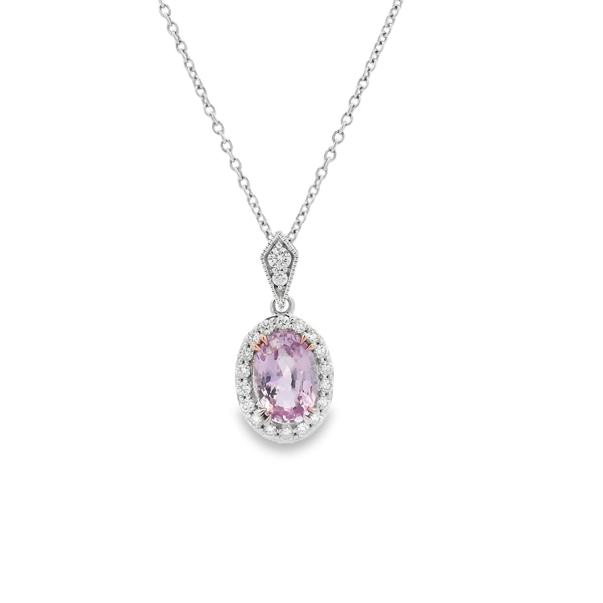9ct White & Rose Gold Pink and Sapphire Pendant