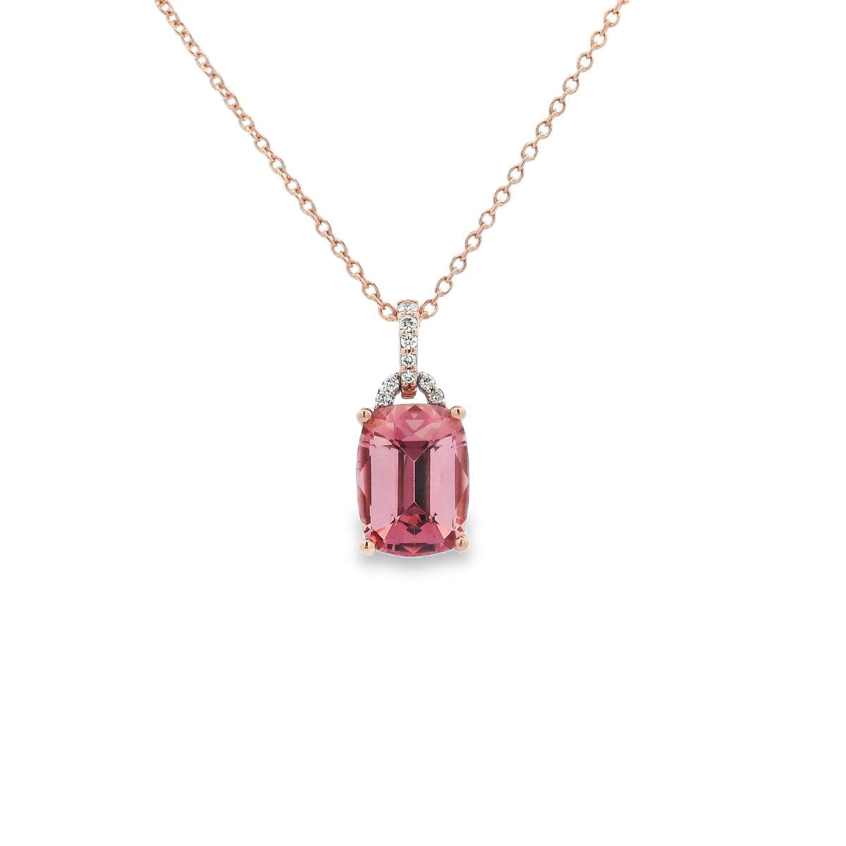 9ct Rose & White Gold Pink Tourmaline and Diamond Pendant