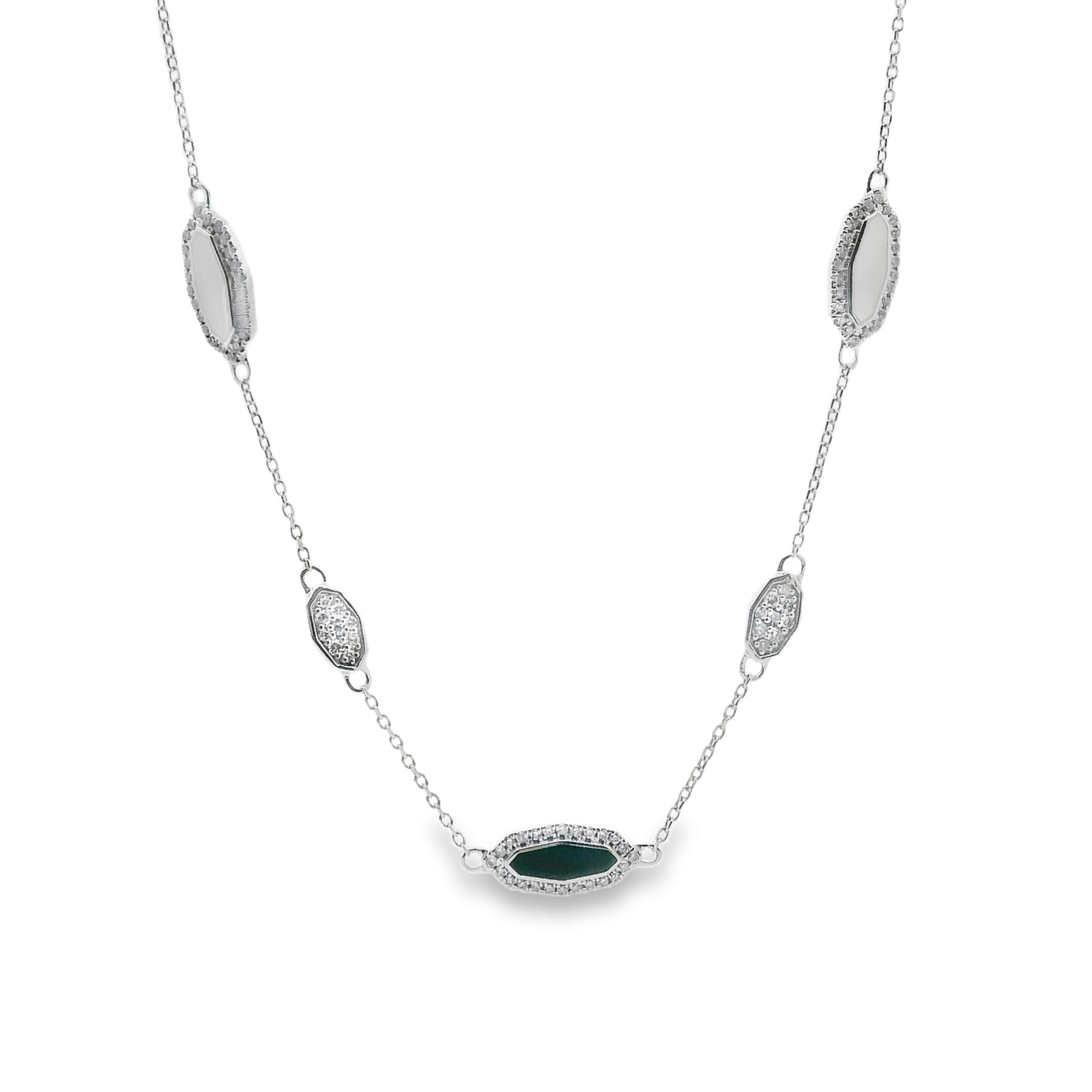 9ct White Gold Enamel and Diamond Necklace