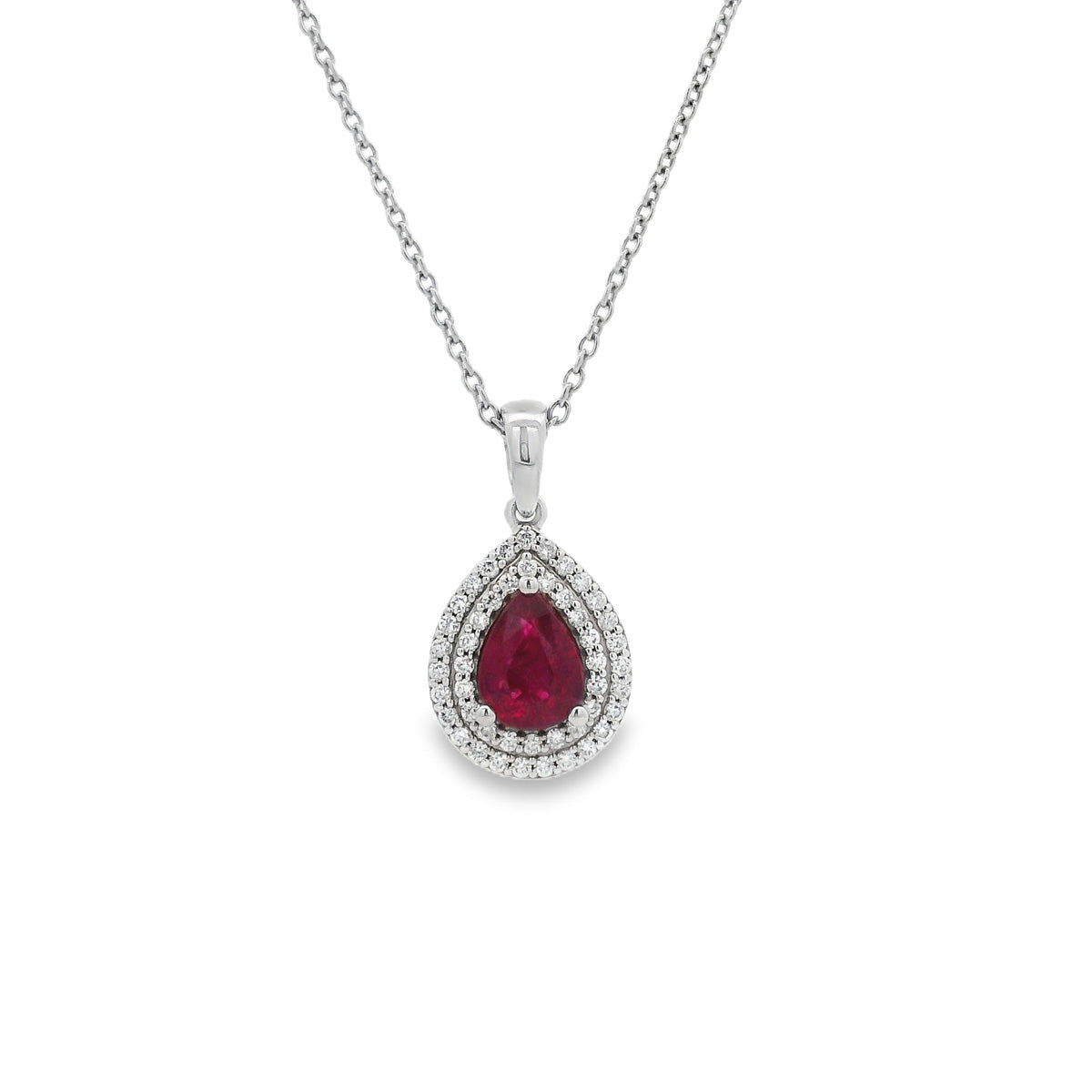 9ct White Gold Ruby and Diamond Pendant