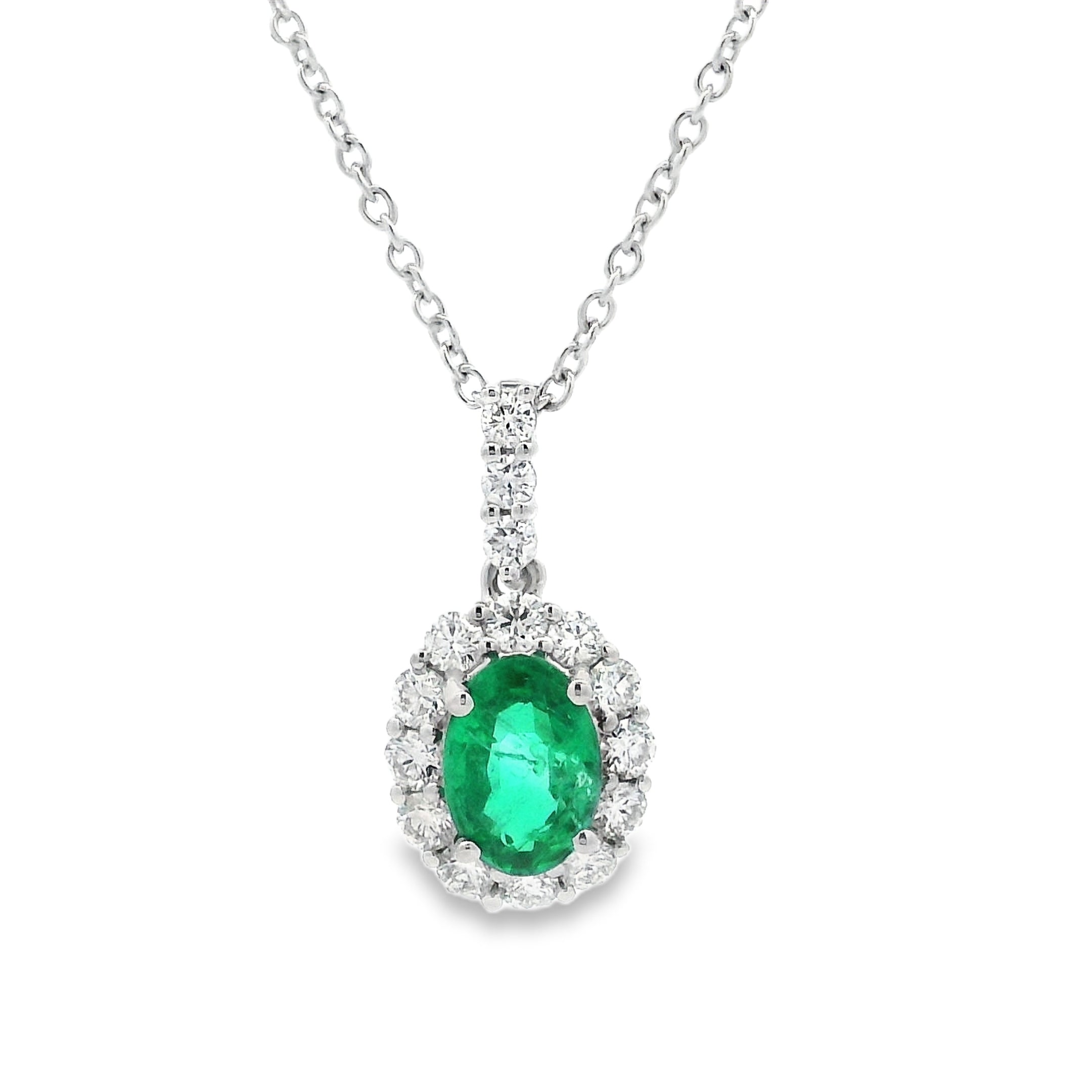 18ct White Gold Emerald and Diamond Pendant