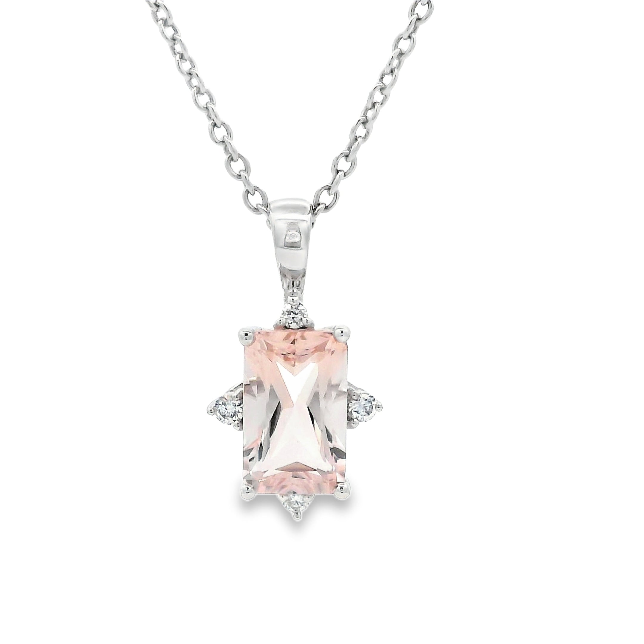 9ct White Gold Morganite and Diamond Pendant